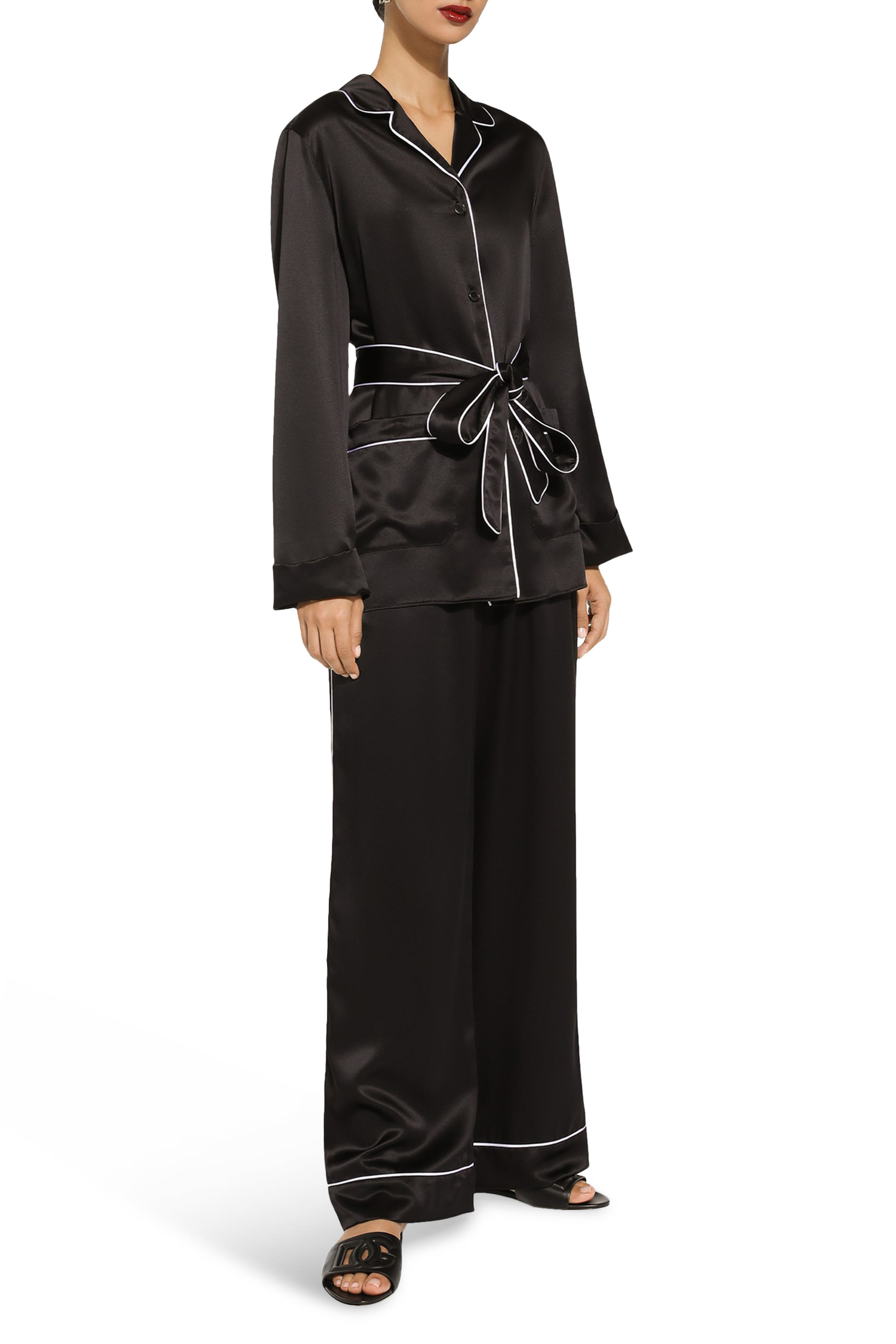 Contrasting Piping Silk Pajama Shirt