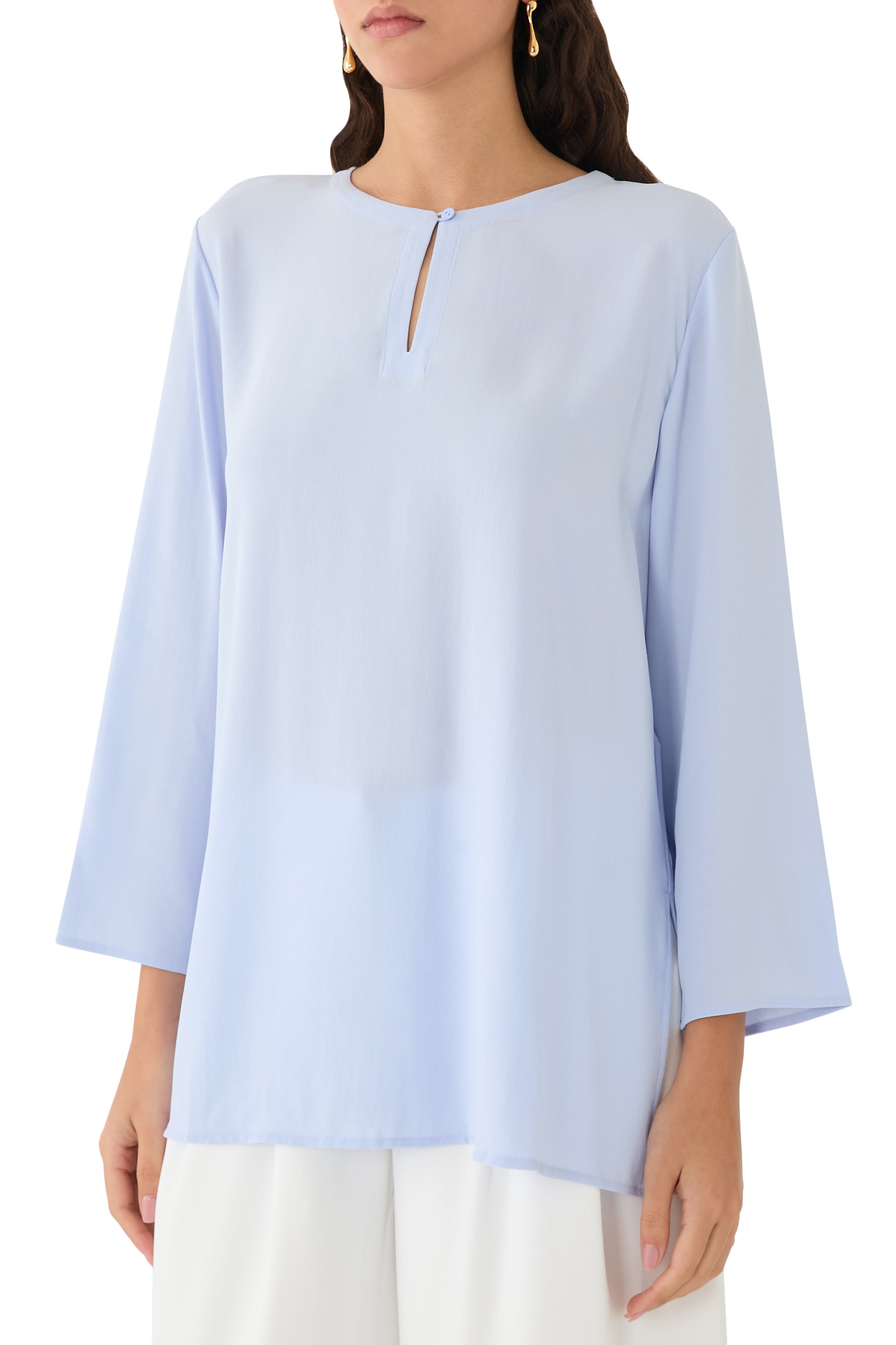 Silk Georgette Crepe Keyhole Top