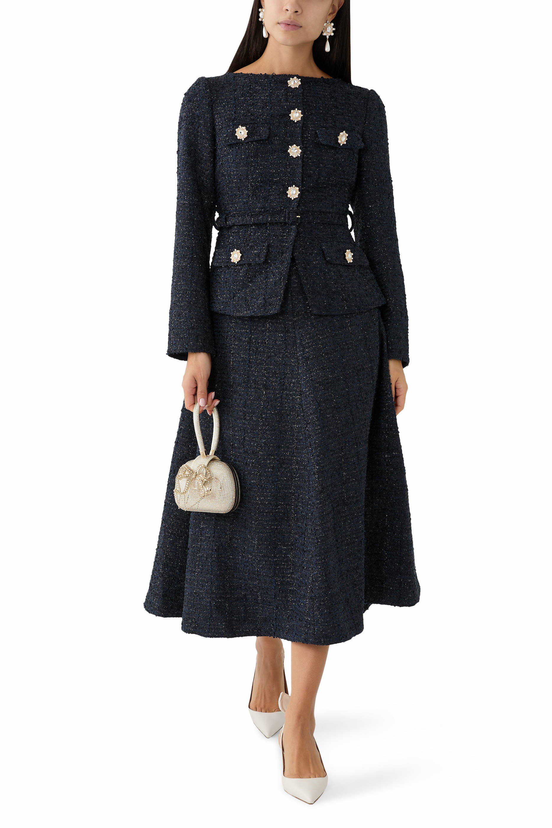 Metallic Boucle Midi Dress