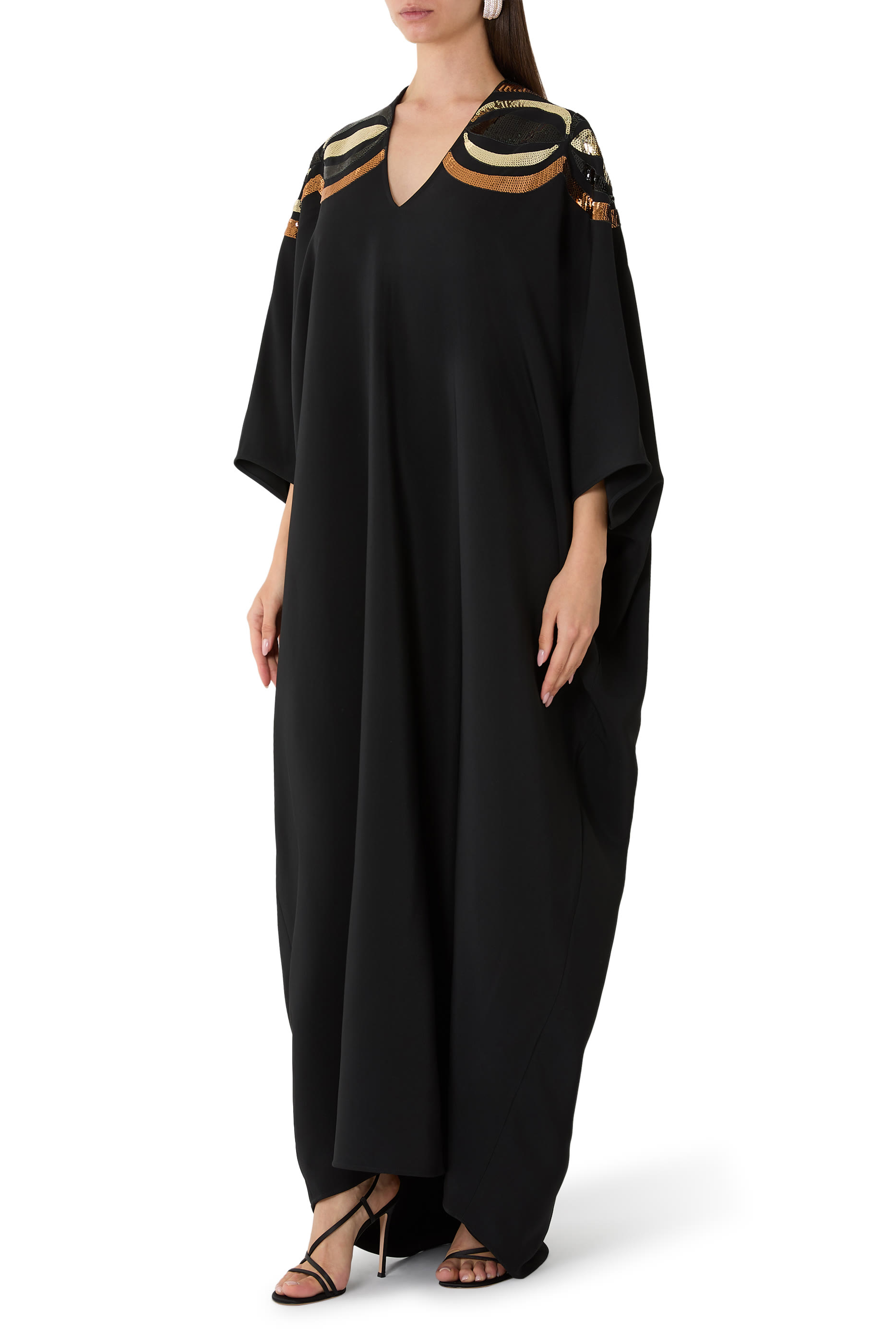 Sequined Collane Embroidery Long Kaftan