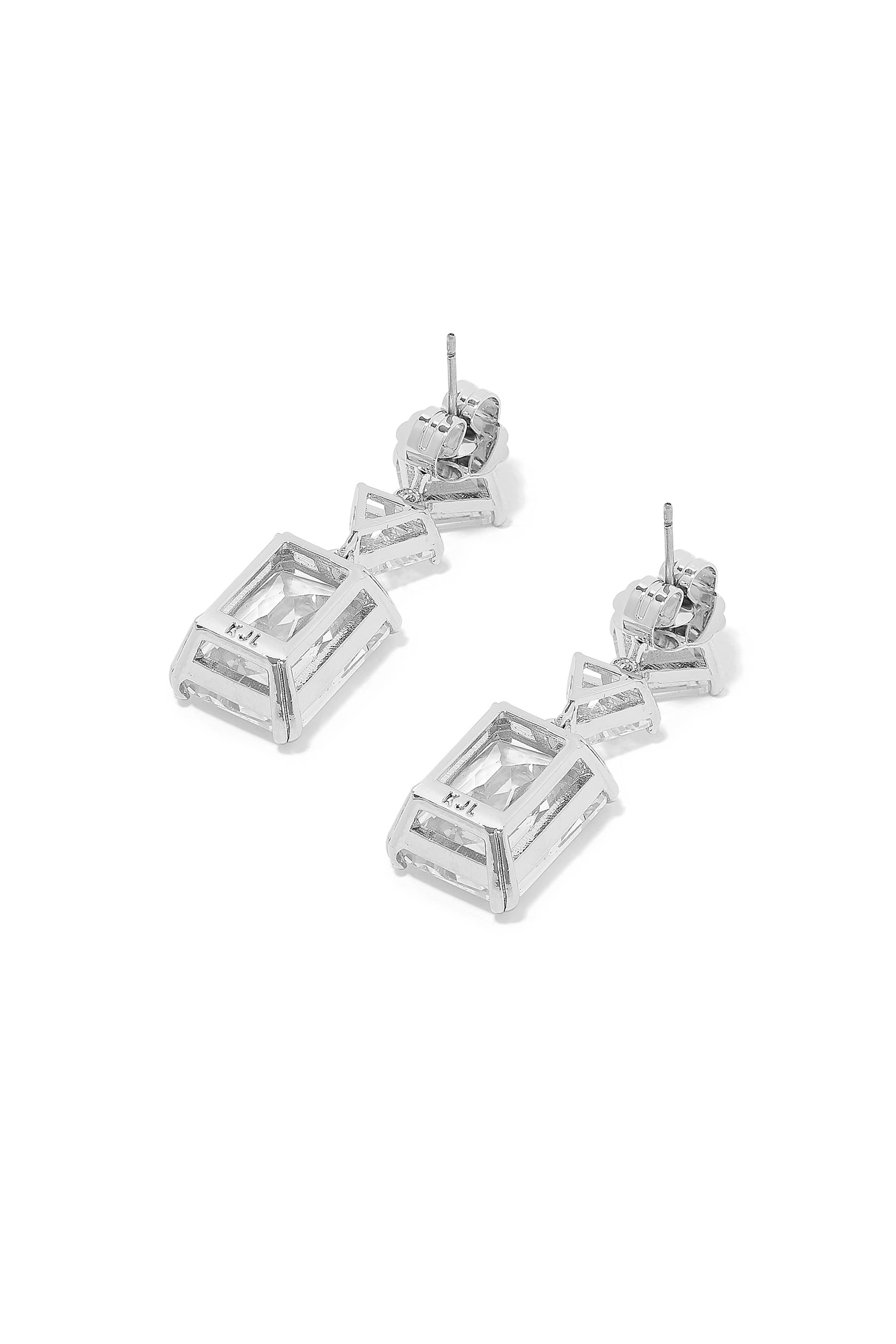 Multi-Shape Tiered Earrings, Plated Brass & Cubic Zirconia