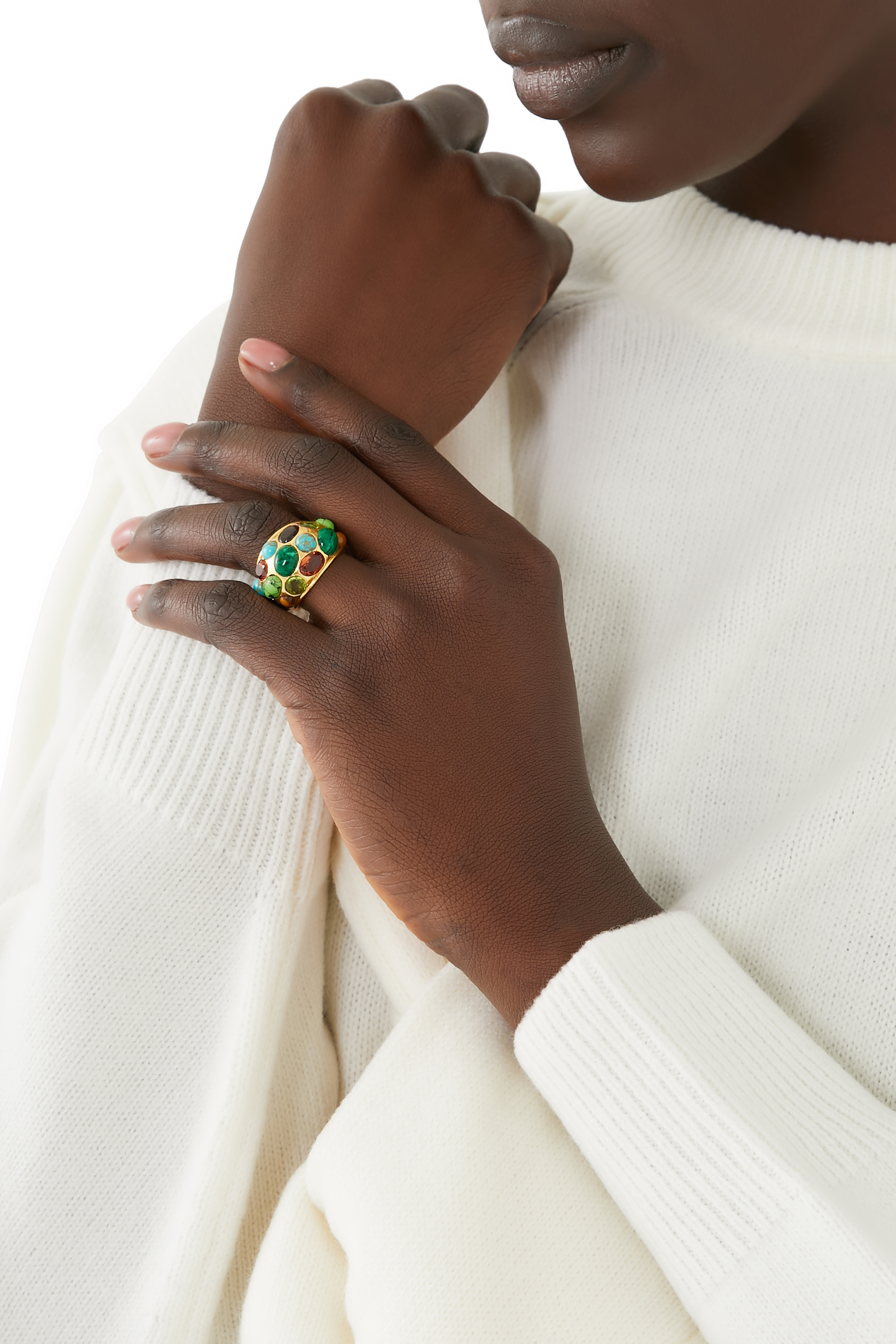 Alicia Ring, 24k Yellow Gold-Plated Brass, Turquoise & Quartz