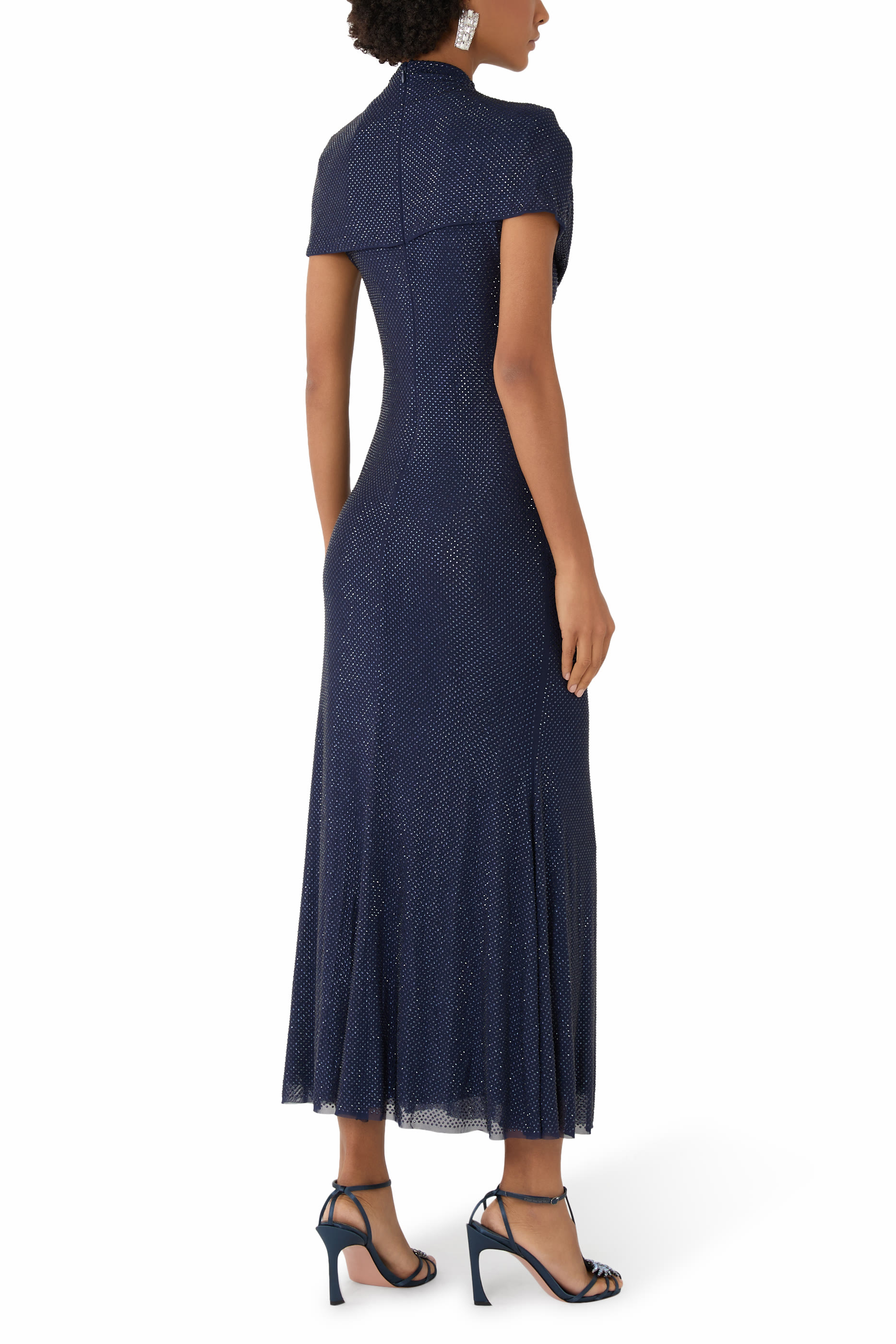 Rhinestone Mesh Cut Out Midi Dress