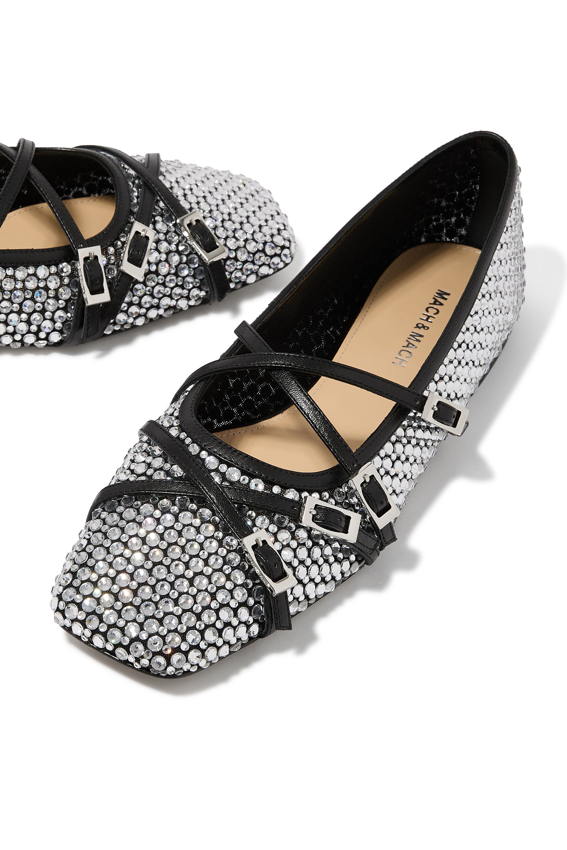 Embellished Mesh Buckle Ballet Flats