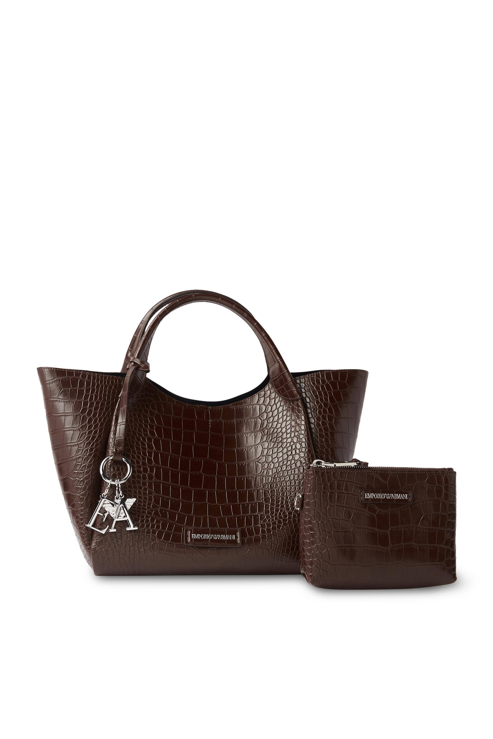Shopper Bag With Mock-Croc Finish and Logo Charm