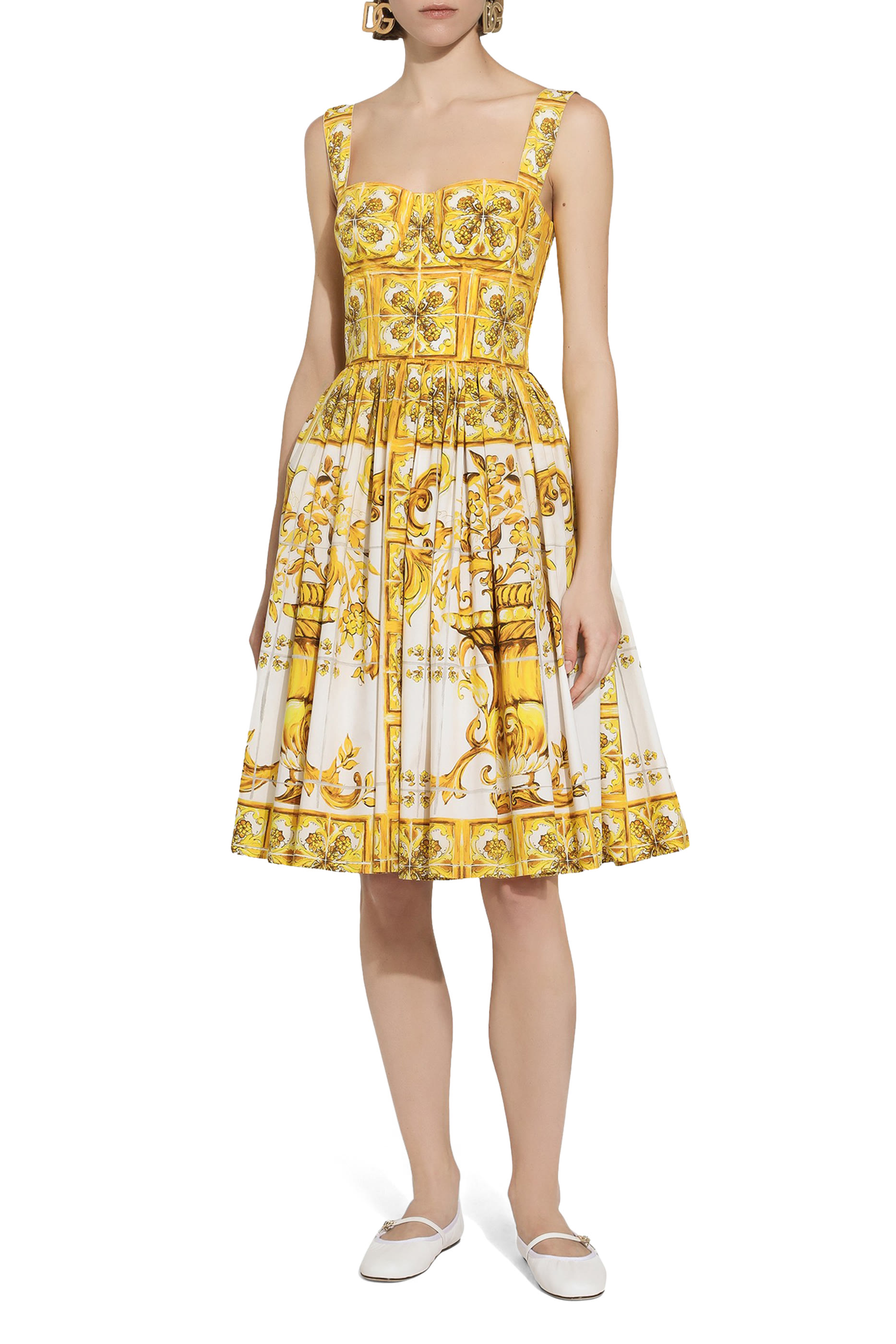 Majolica Print Midi Corset Dress