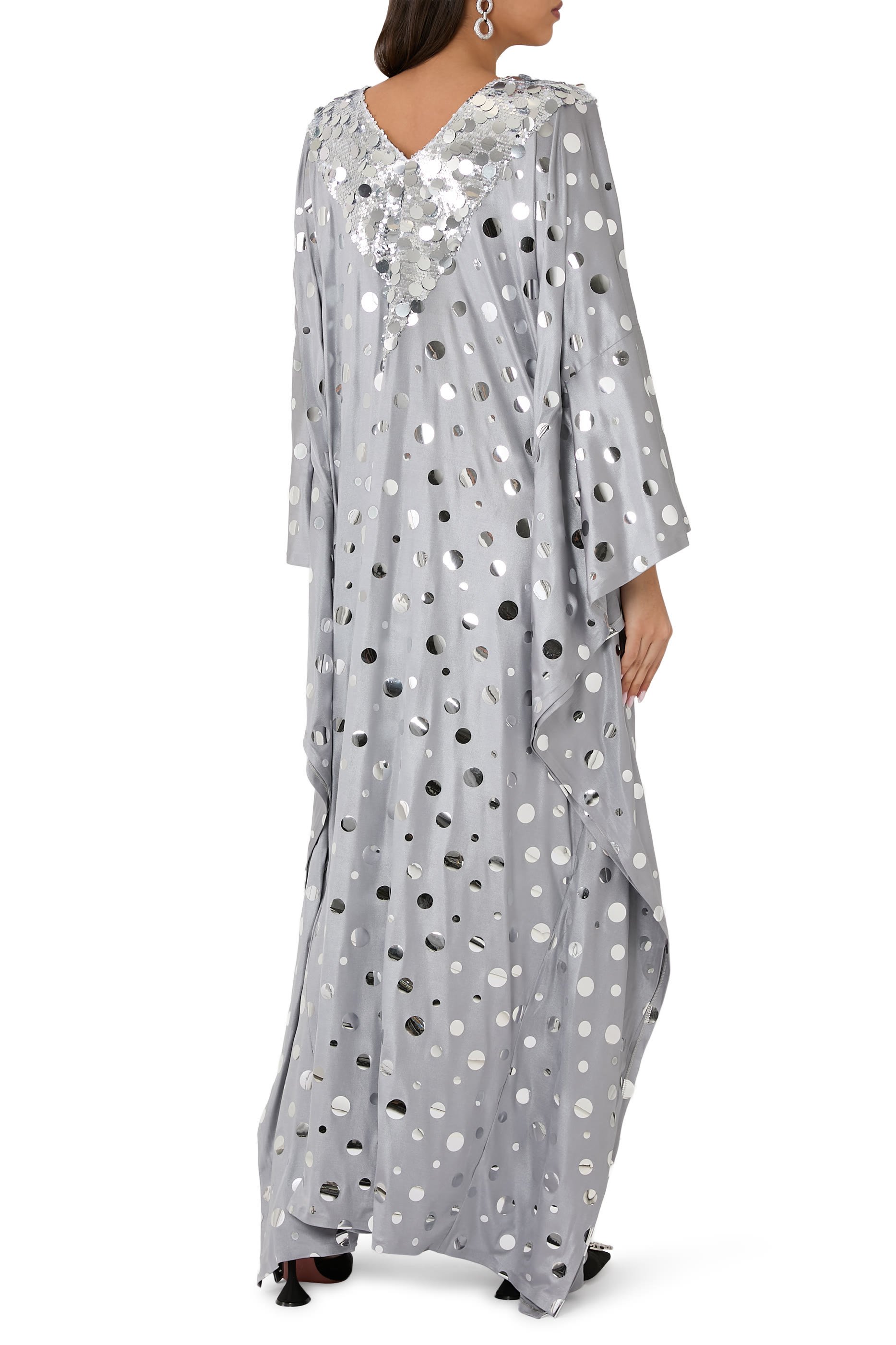  Polka Dot Embellished Kaftan With Scarf