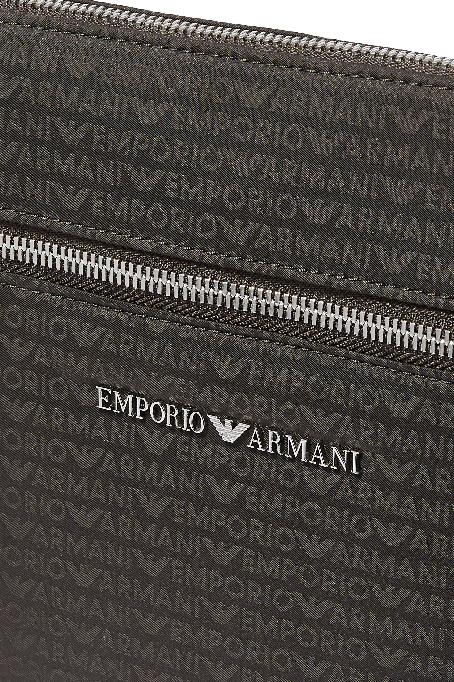 Flat Shoulder Bag in Nylon with All-Over Jacquard Logo Lettering