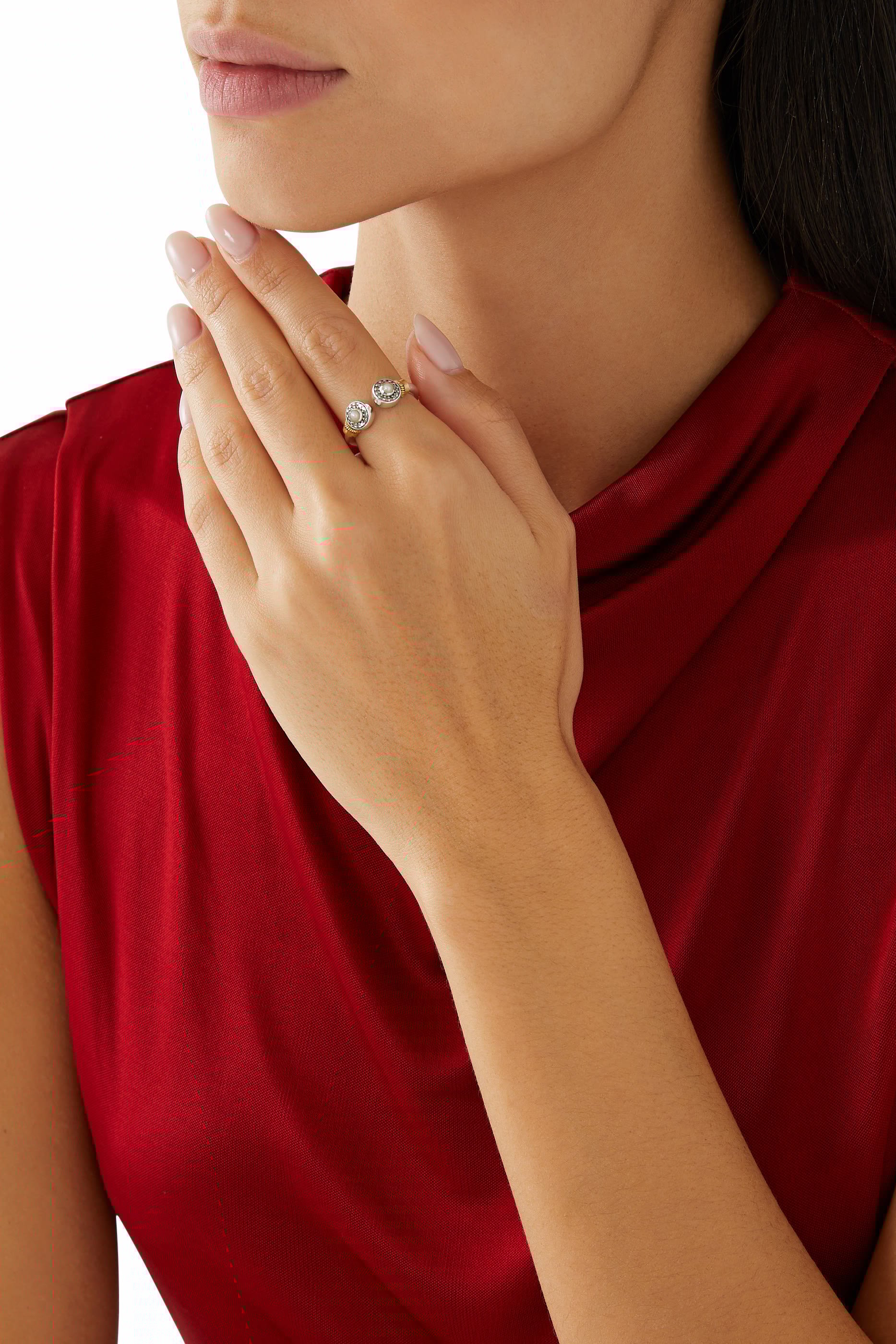 Turath Ring, 18K Yellow Gold, Sterling Silver, Pearl & Diamond