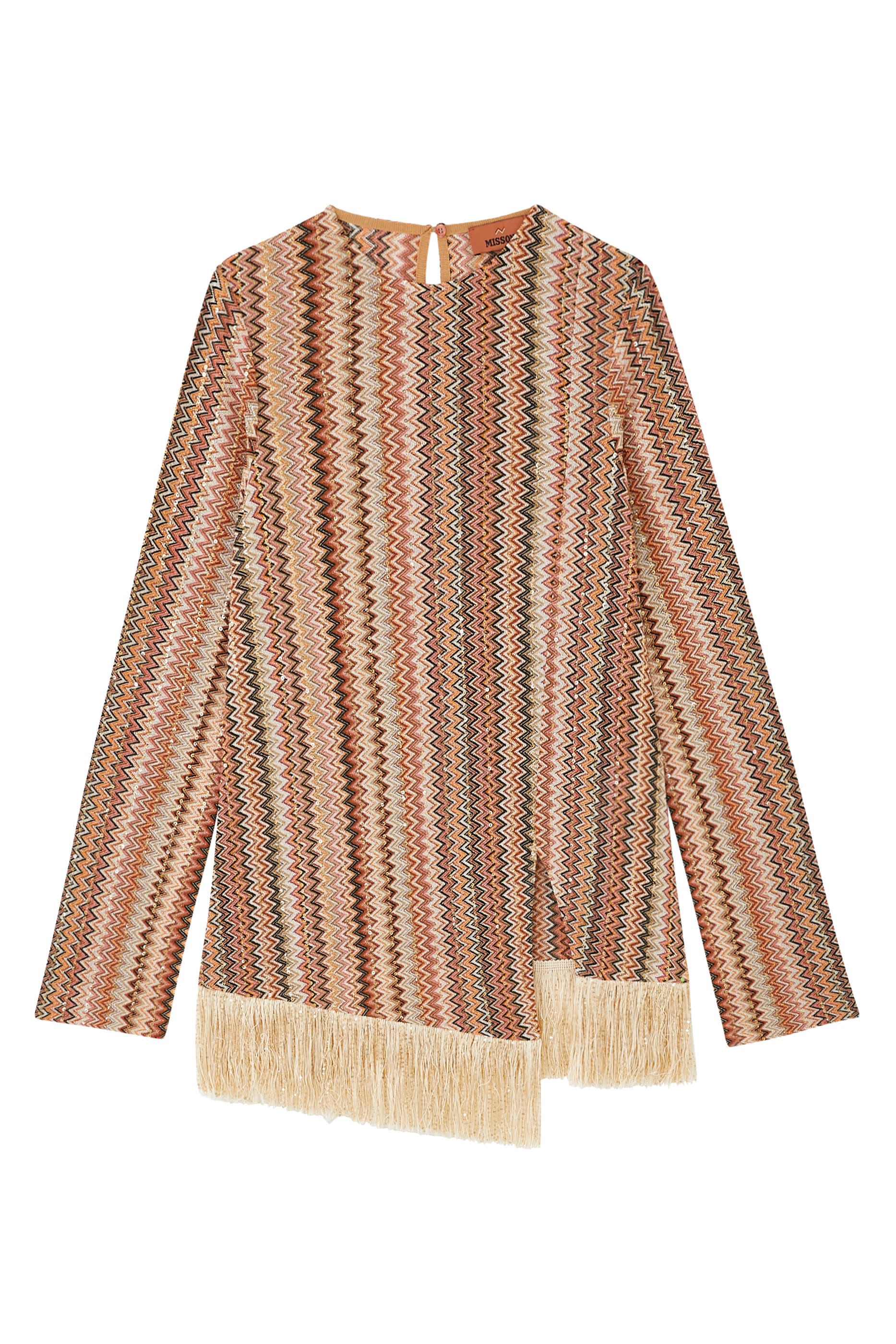 Exclusive Chevron Raschel Sequinned Asymmetrical Fringed Top