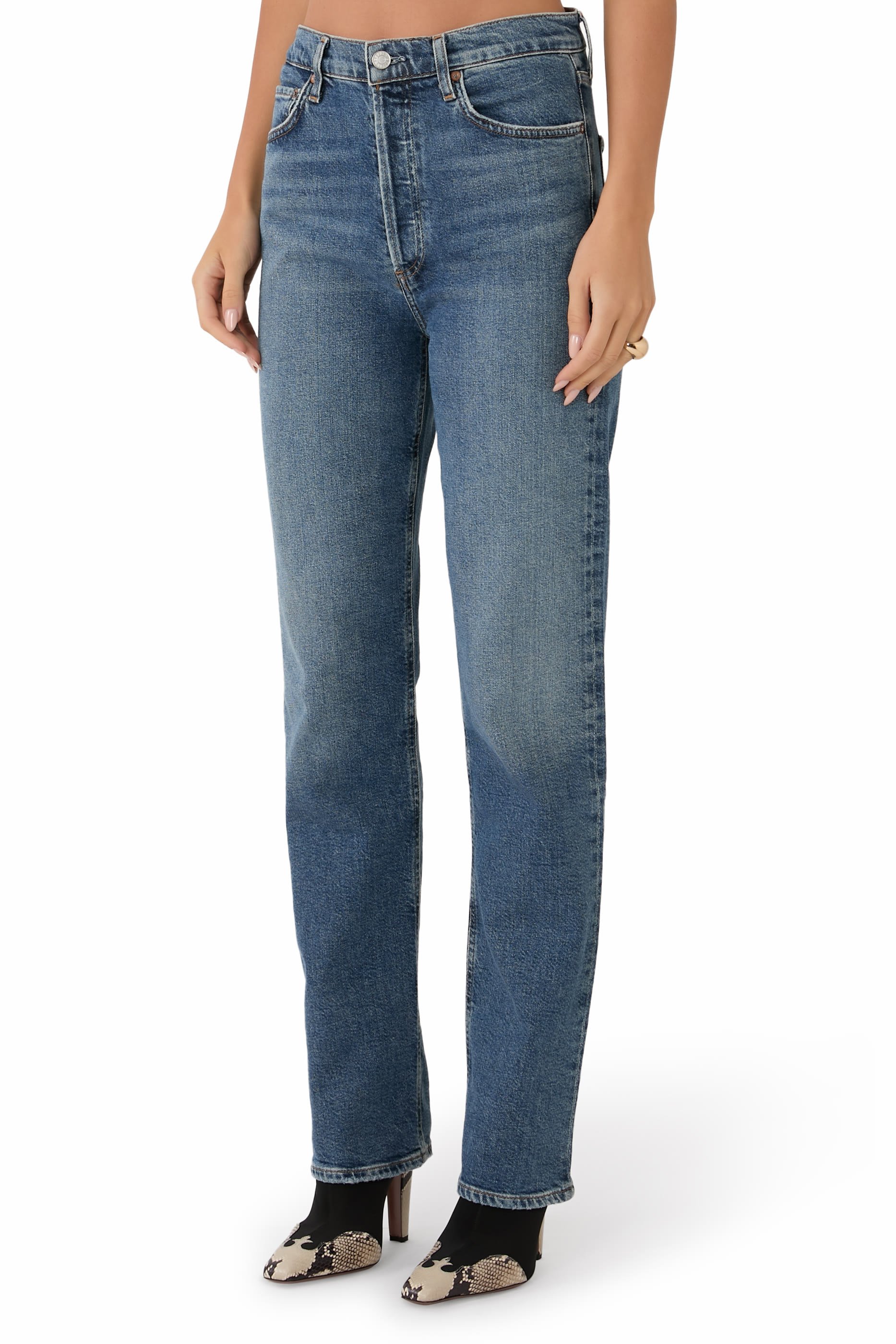 90s Pinch Waist-Long High-Rise Straight Jeans