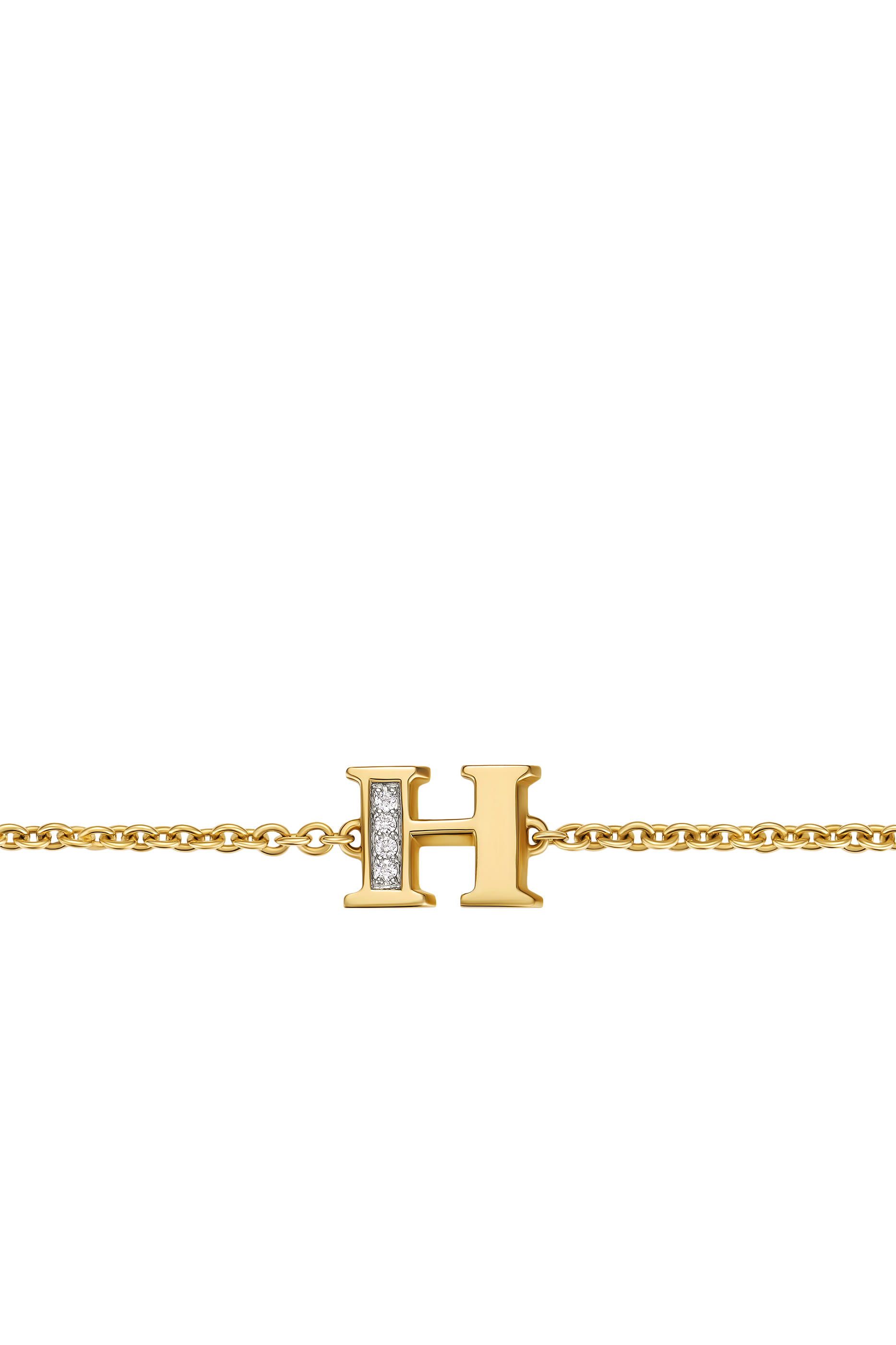 Petite Pavé H Initial Chain Bracelet, 18k Yellow Gold & Diamonds