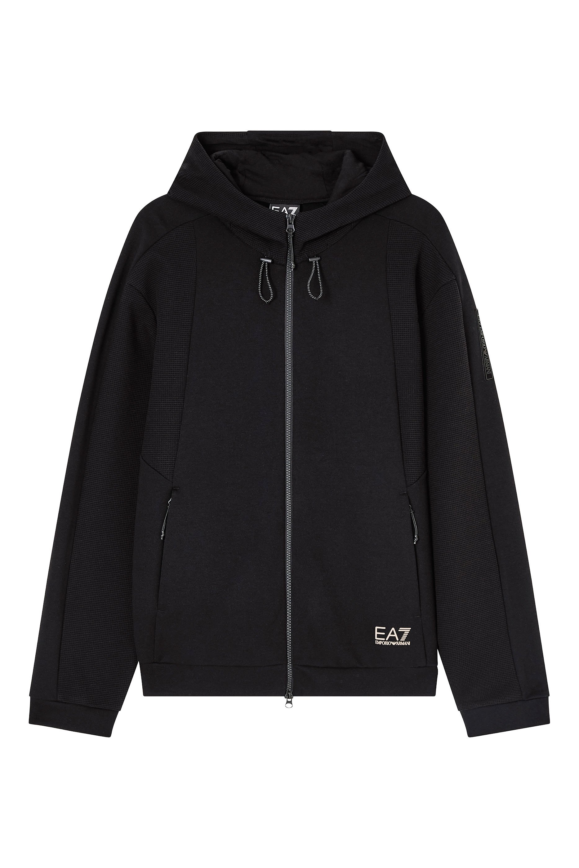 EA7 Logo Cotton-Blend Hooded Sweatshirt