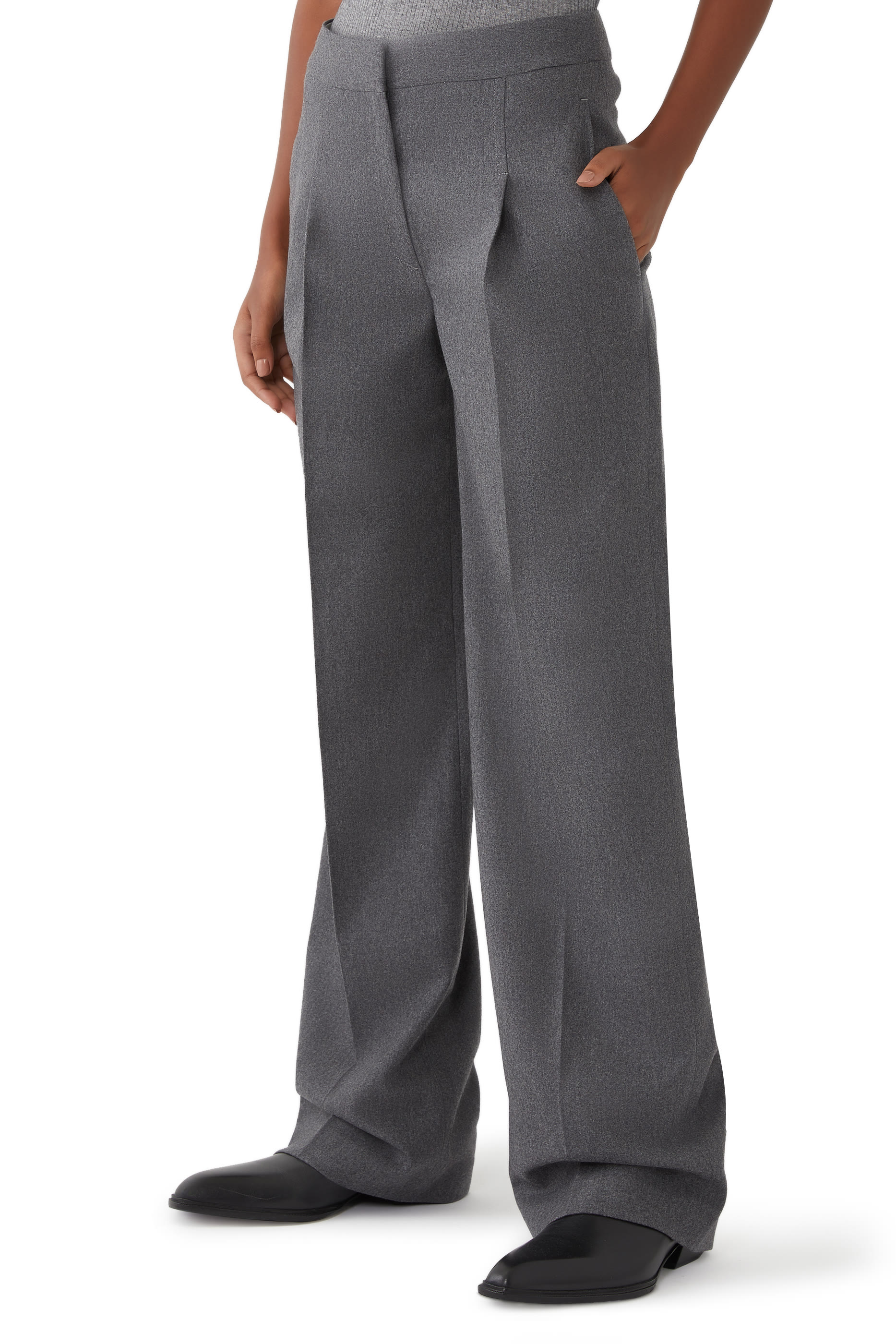 Juno Pleated Wool-Blend Wide-Leg Pants