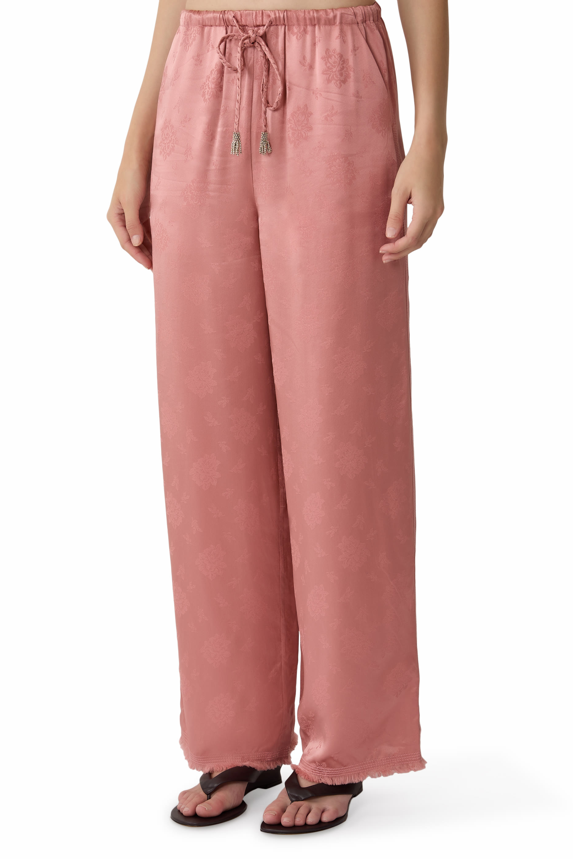 Floral Jacquard Pull-On Pants