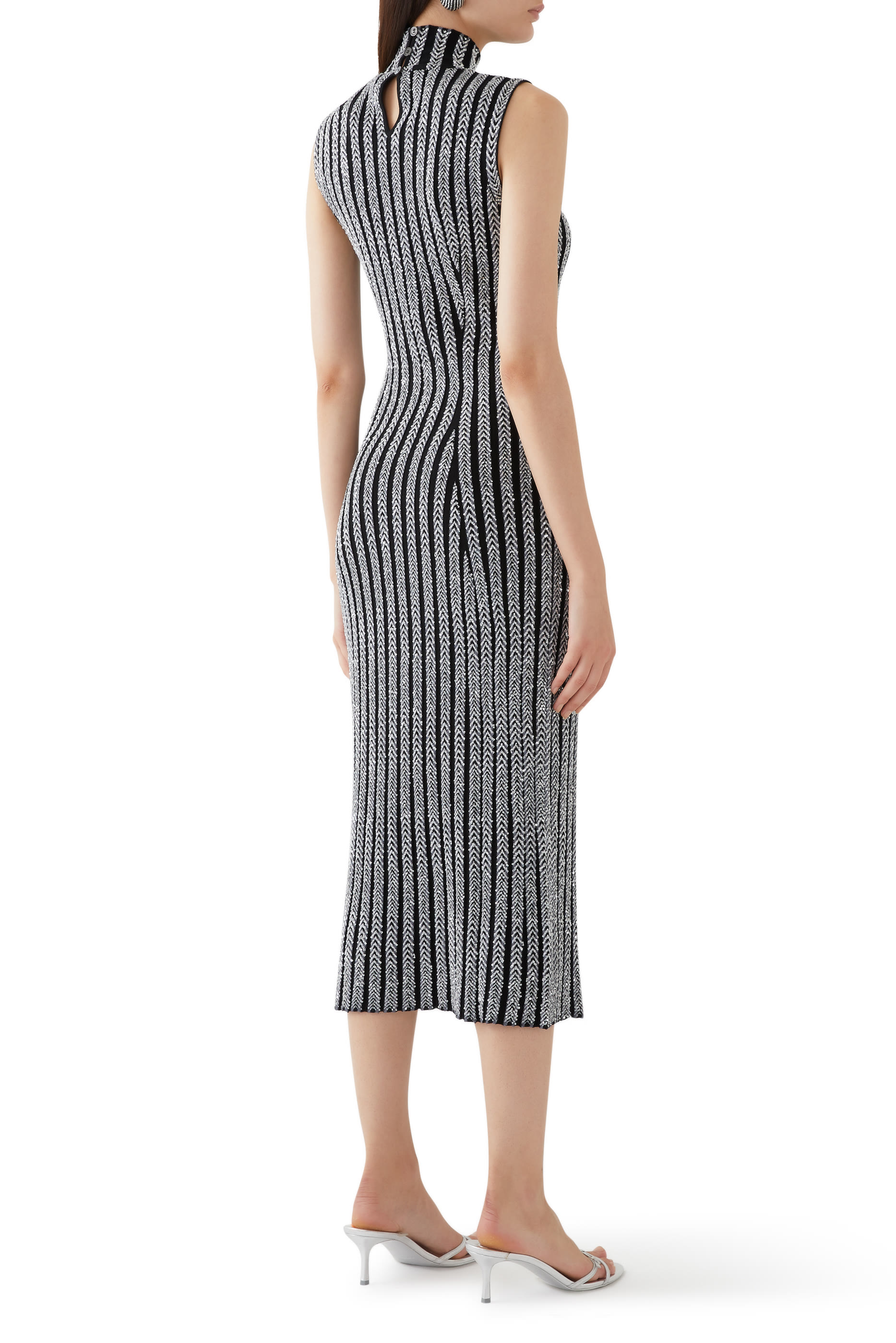 Solid Partialized Sequinned Knit Sleeveless Maxi Dress