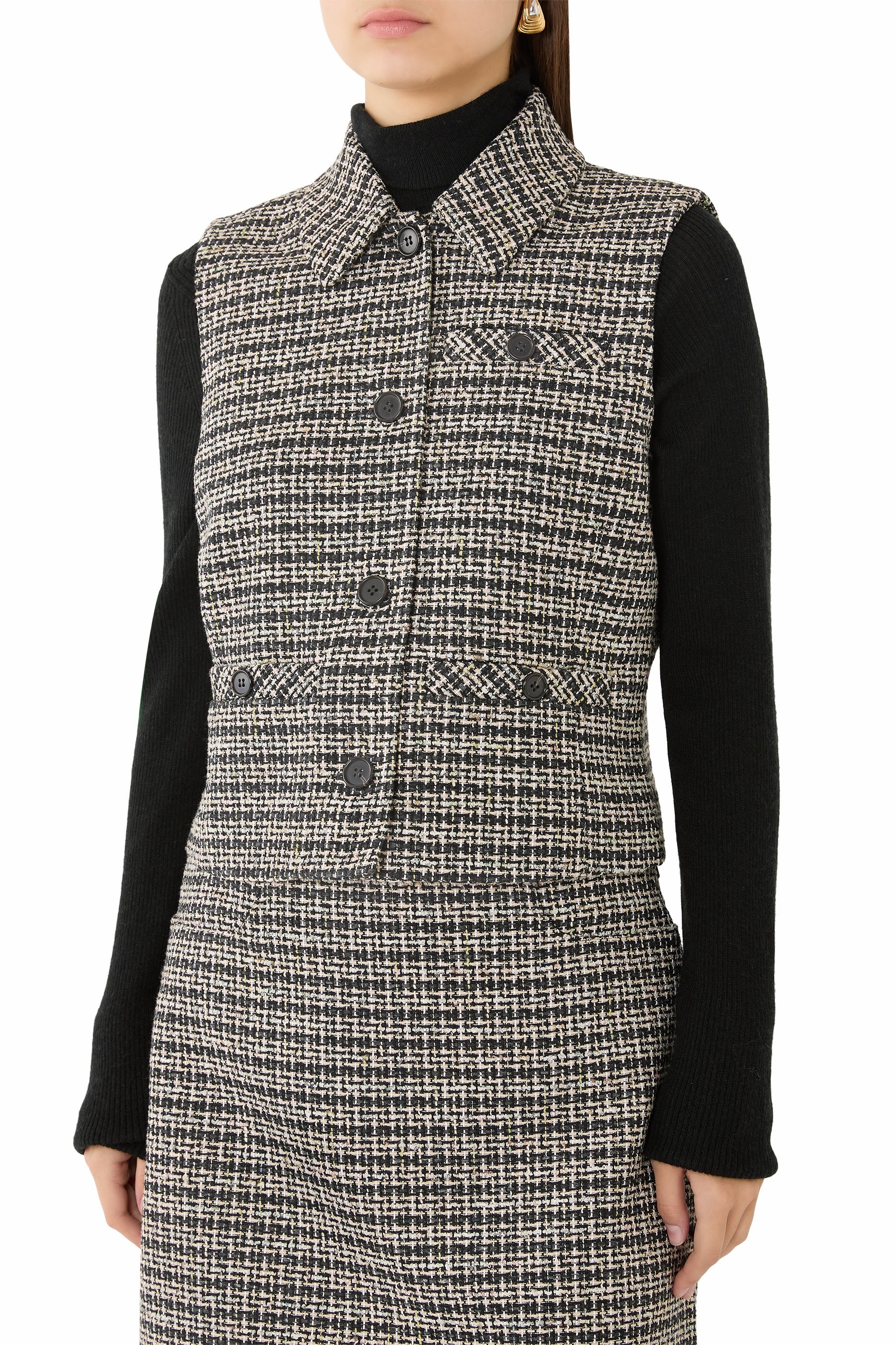 Collared Vest in Stripe Tweed