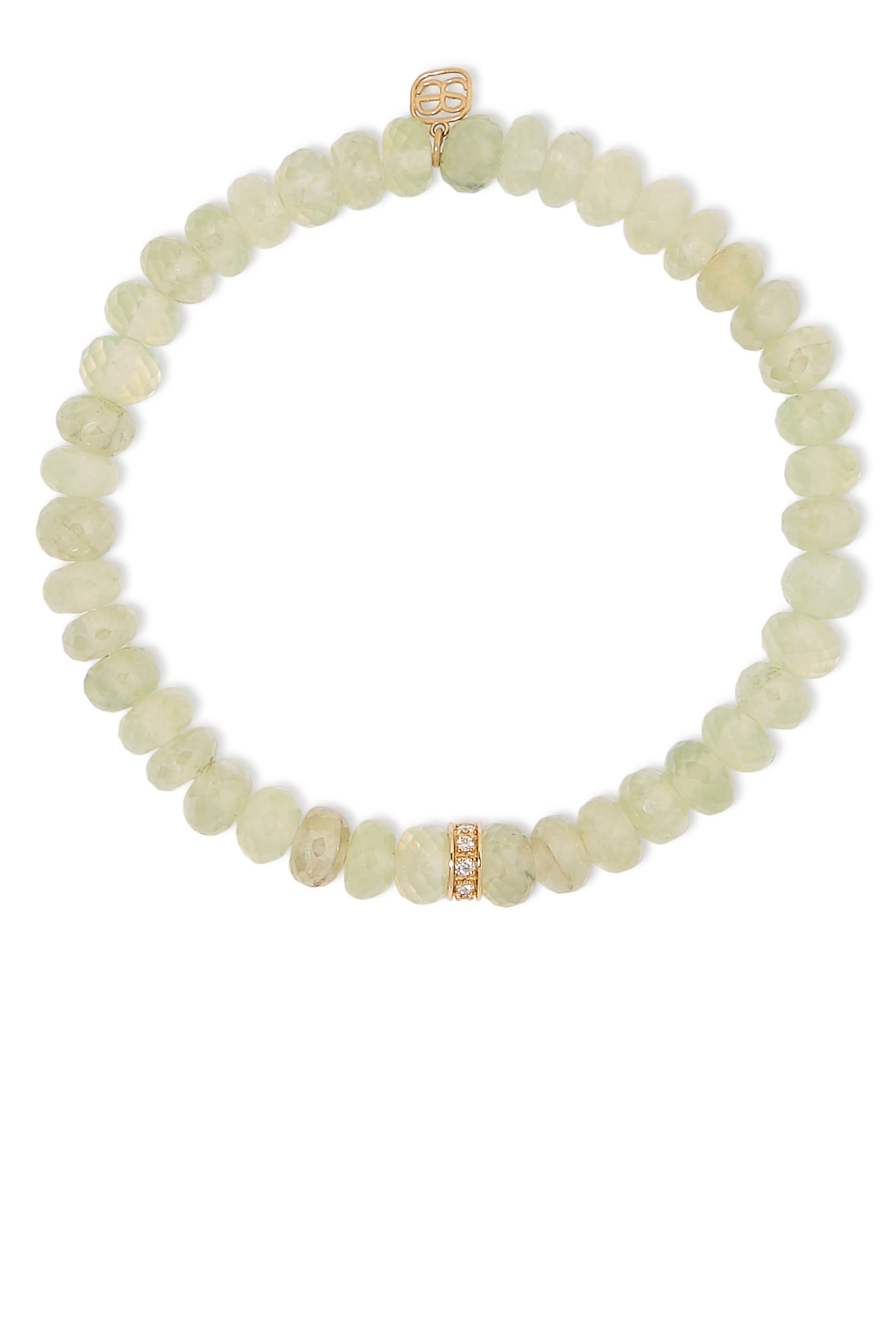 Wheel Rondelle Beaded Bracelet, 14k Yellow Gold & Diamonds, Prehnite