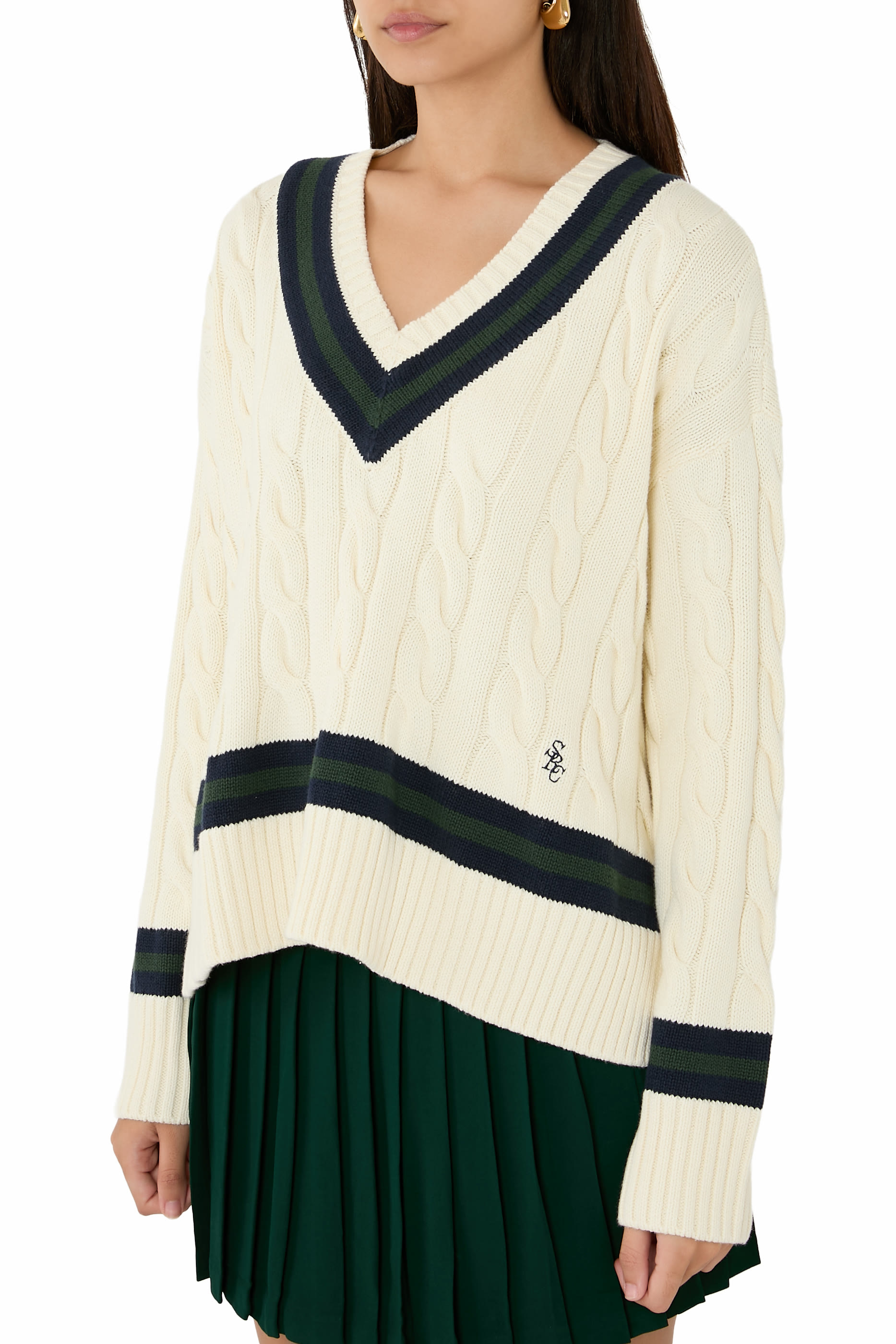 Logo Cableknit V-Neck Sweater