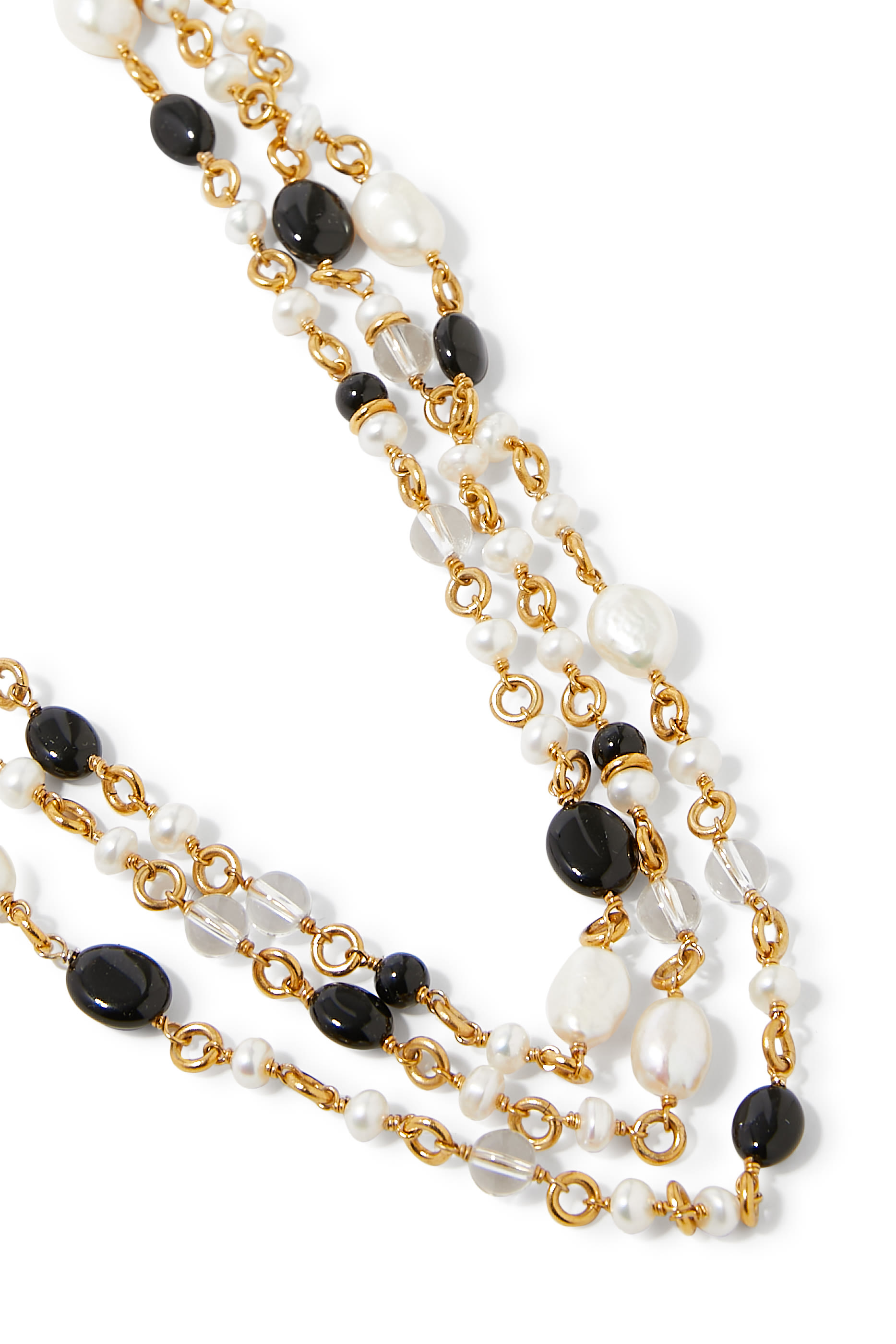 Trefle Long Necklace, 24k Gold-Plated Natural Rock Crystal