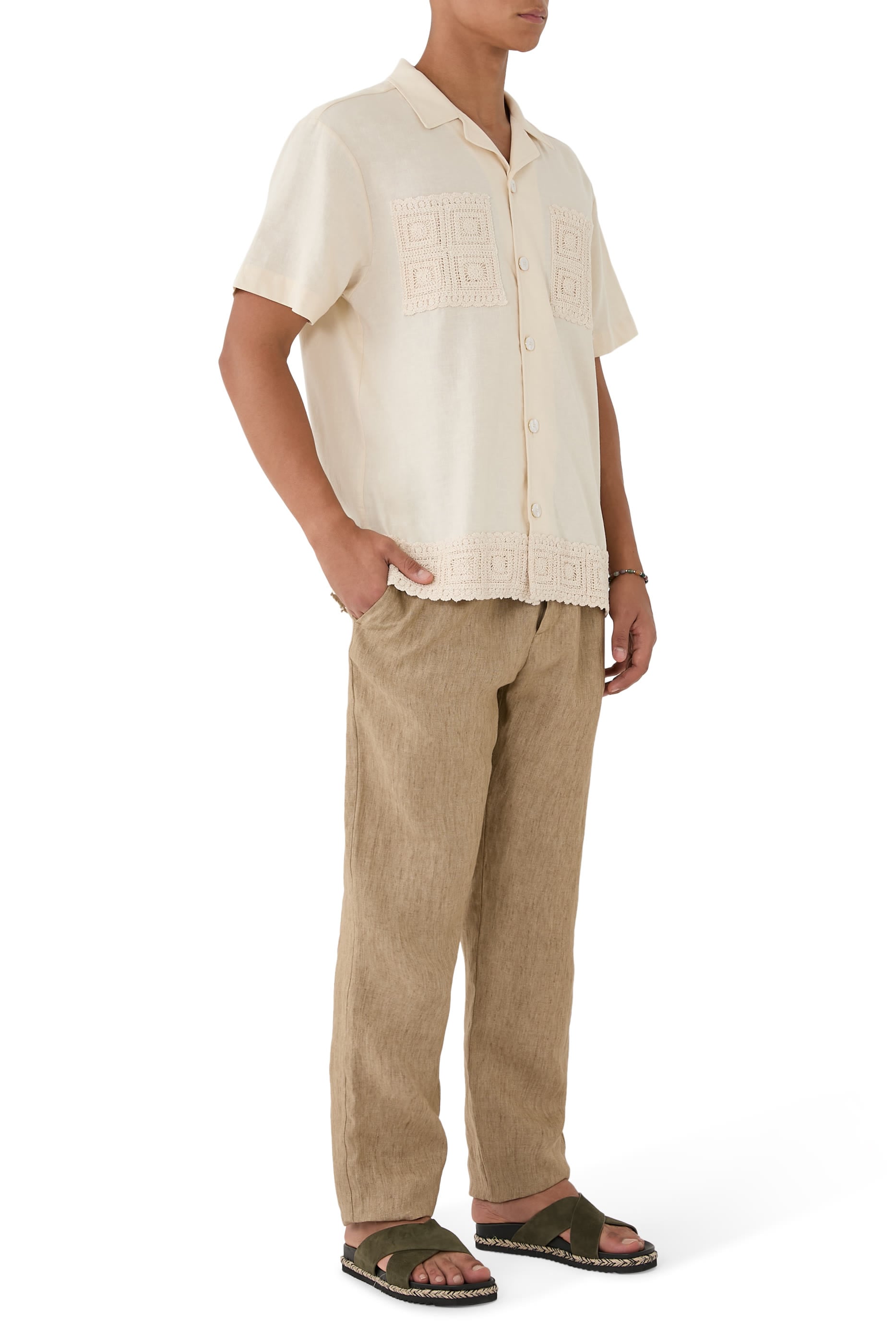 Inigo Linen Blend Crochet Detail Shirt