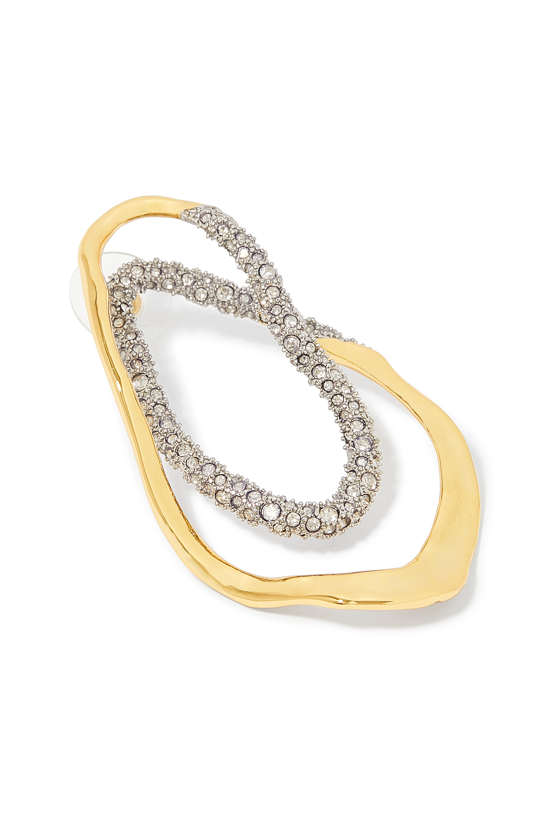 Solanales Double Loop Post Earrings, 14k Gold-Plated Brass, Rhodium Tone-Plated Brass, Surgical Steel & Crystal