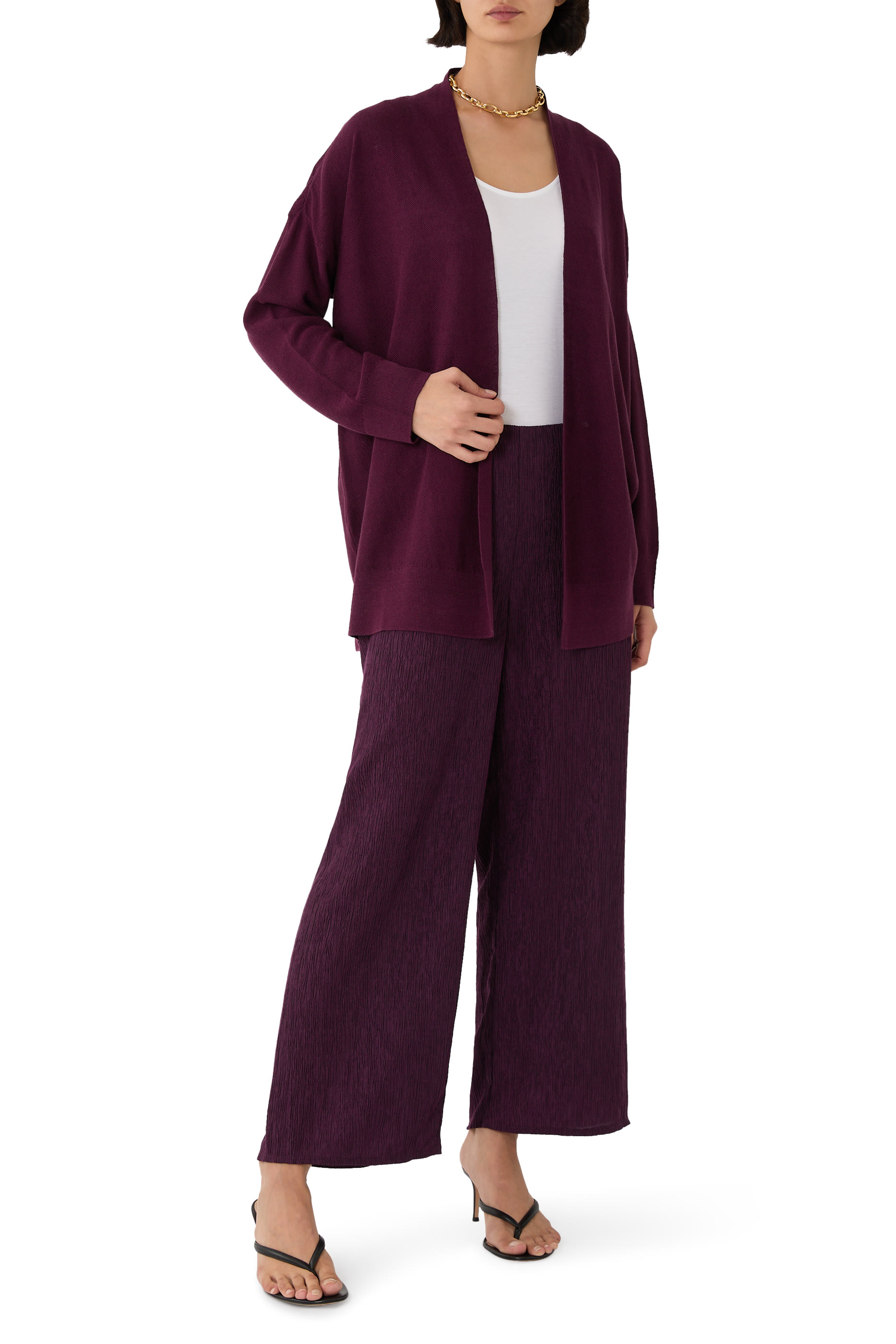 Woven Plissé Wide-Leg Pants