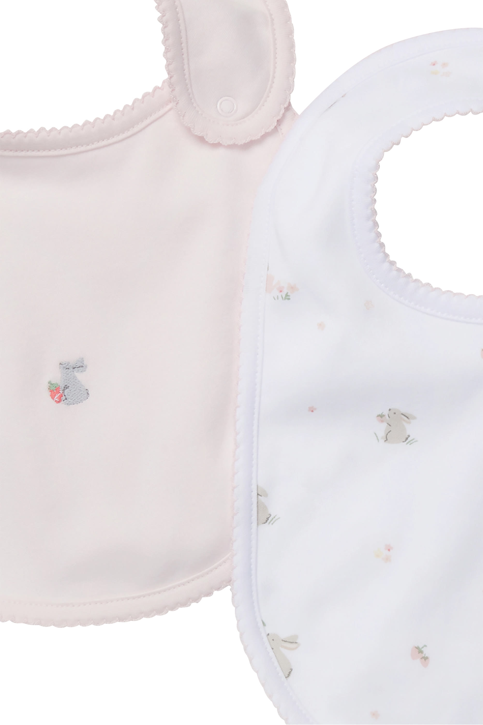 Kids Organic Cotton Hoppy Bunny Picot Trim Bibs , Set of 2