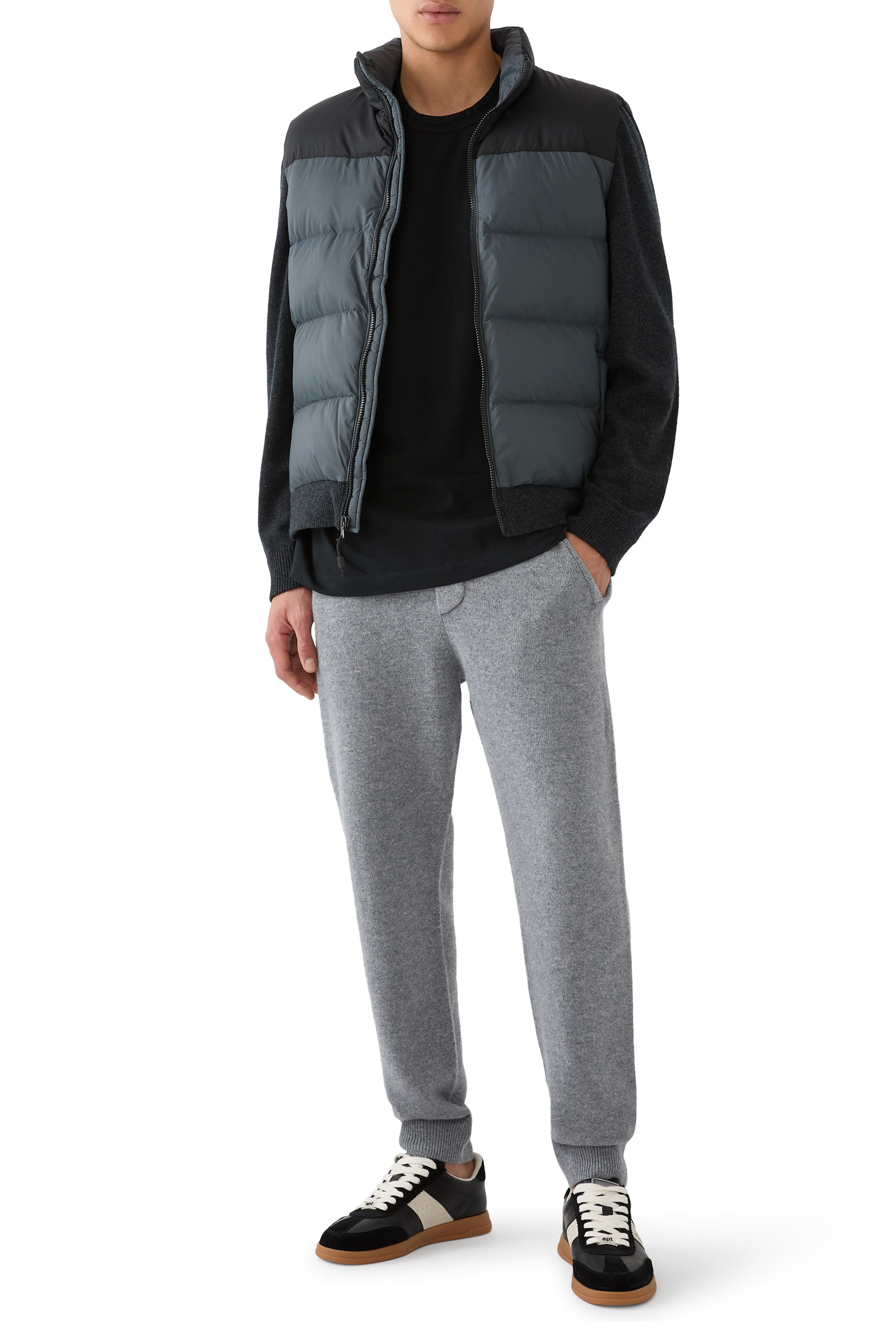 Two-Tone Down Front Zip-Up Sweater