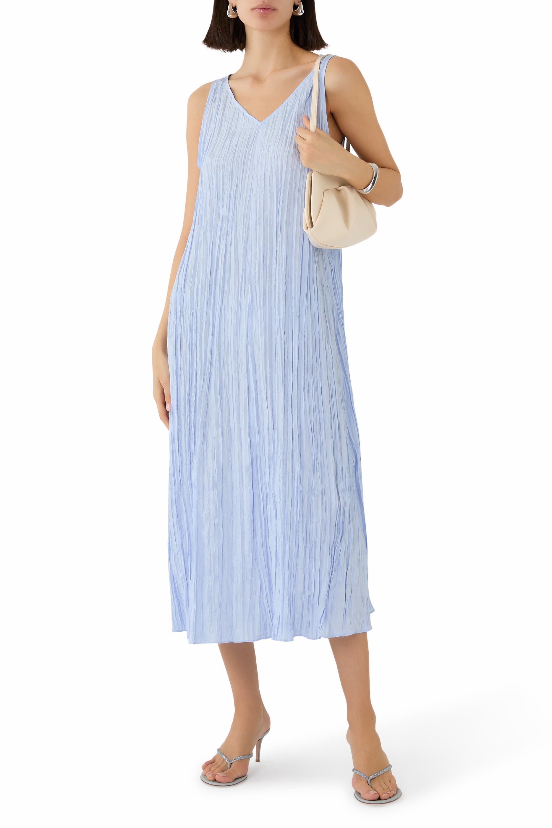 Crushed Silk V-Neck Dress