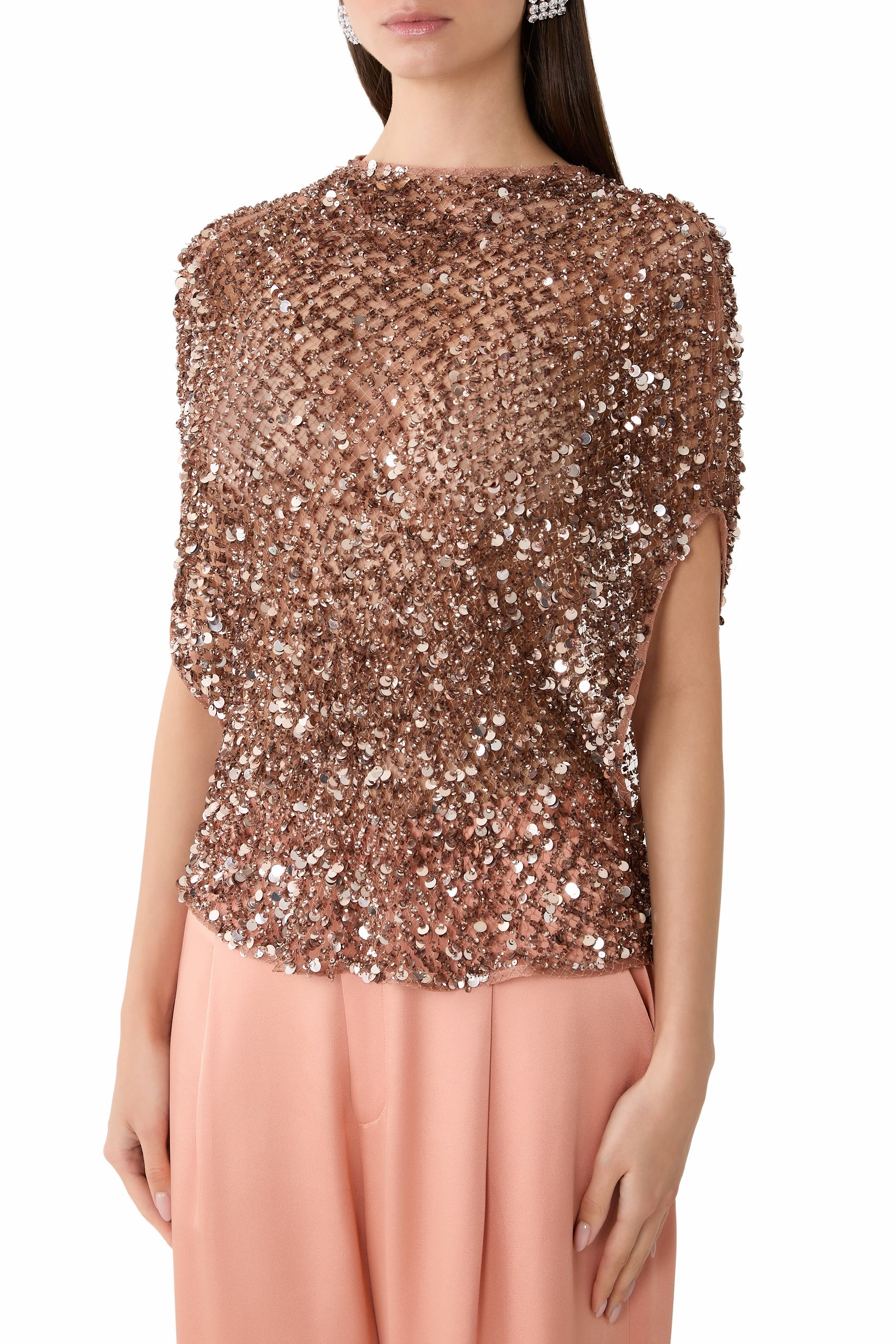 Net Mesh Sequin Cape T-Shirt