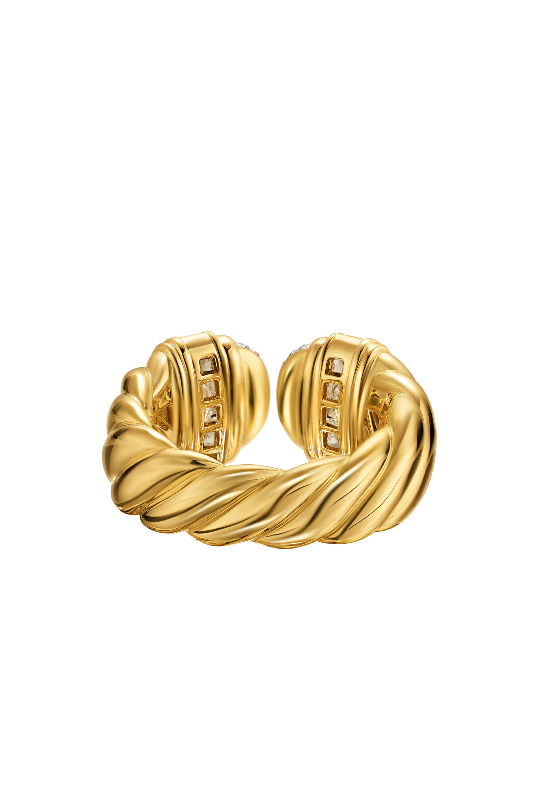 Sculpted Cable Open Cocktail Ring, 18k Yellow Gold & Diamonds