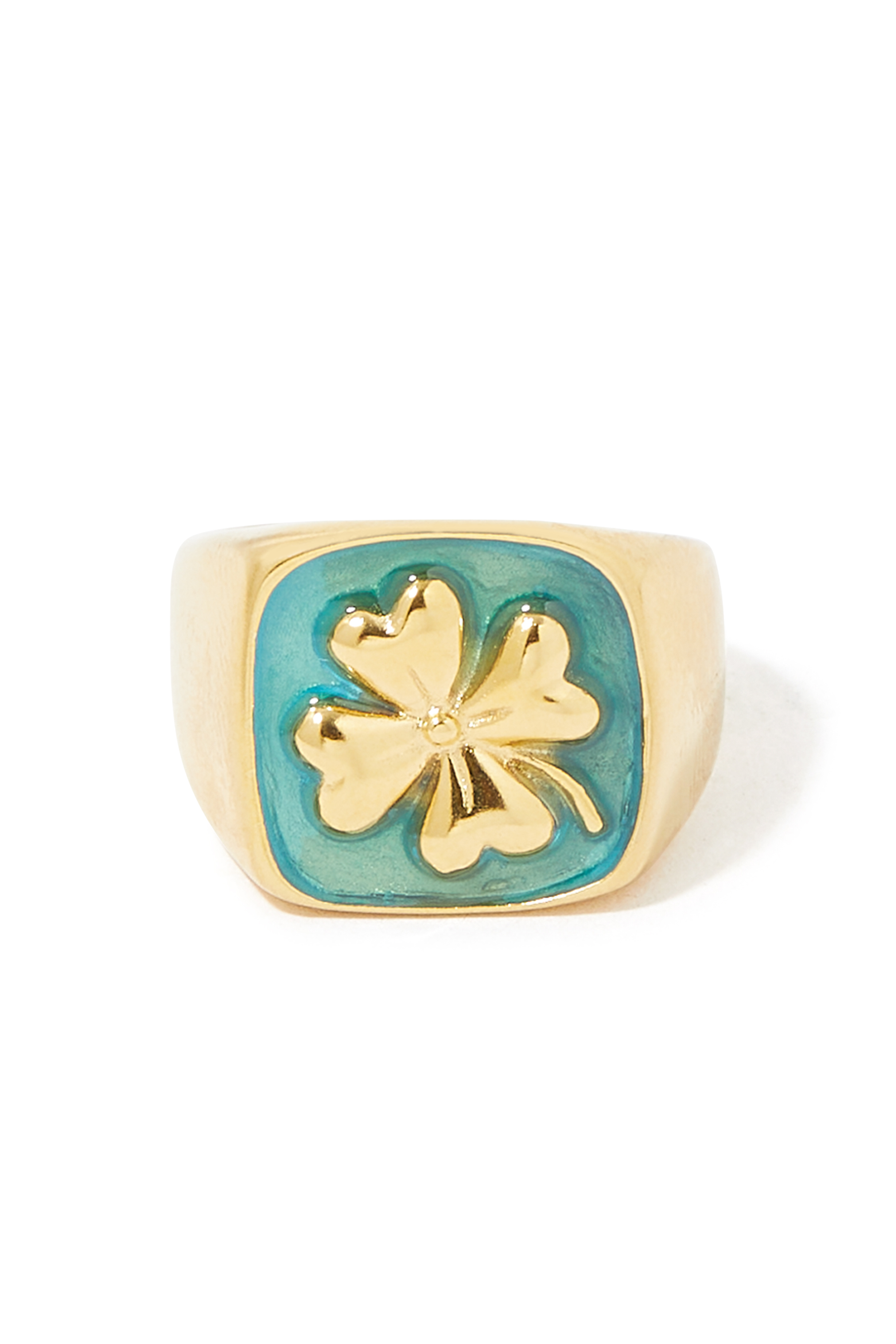 Talisman Clover Signet Ring, 24k Gold-Plated Brass