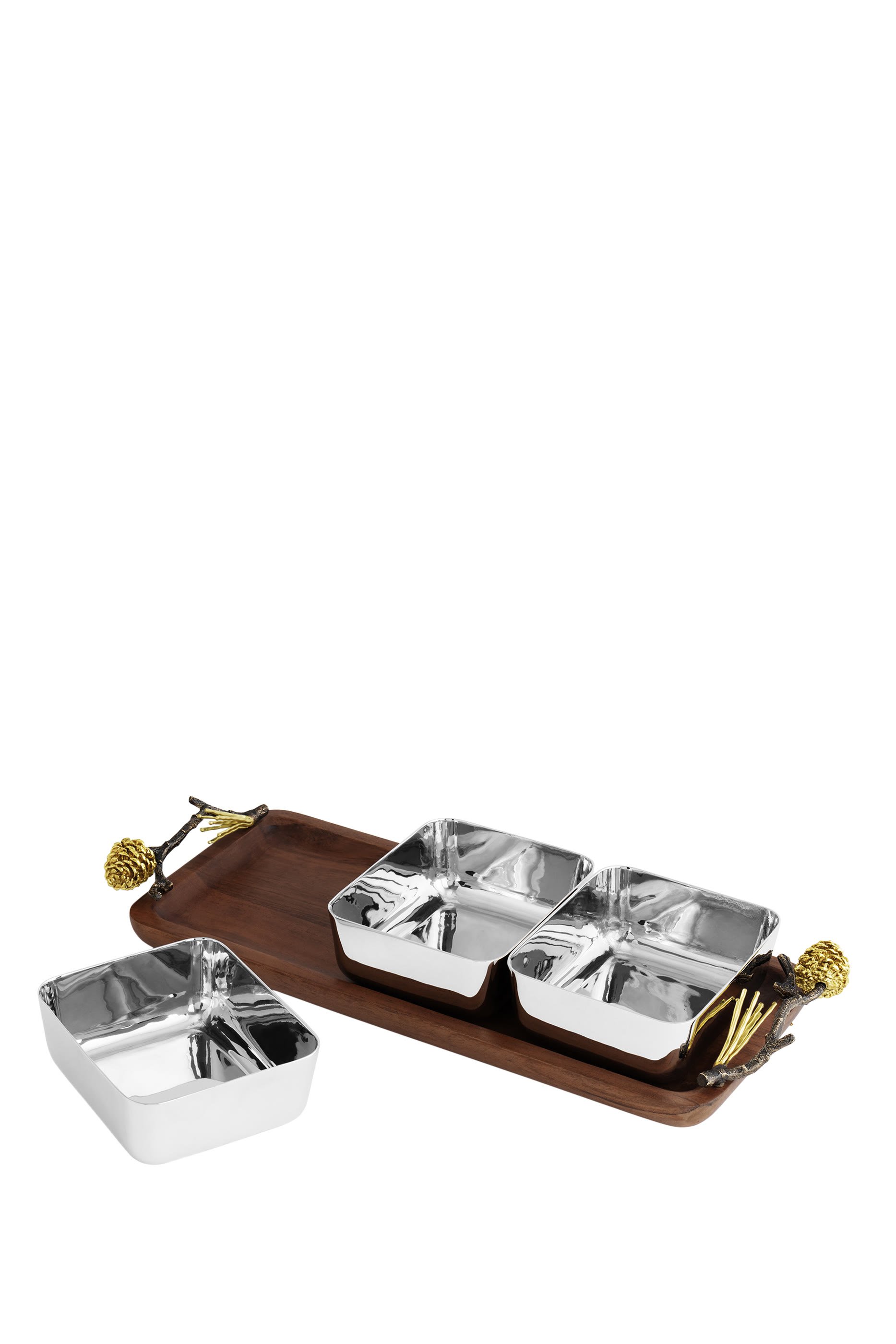 Pine Cone Wood Triple Bowl