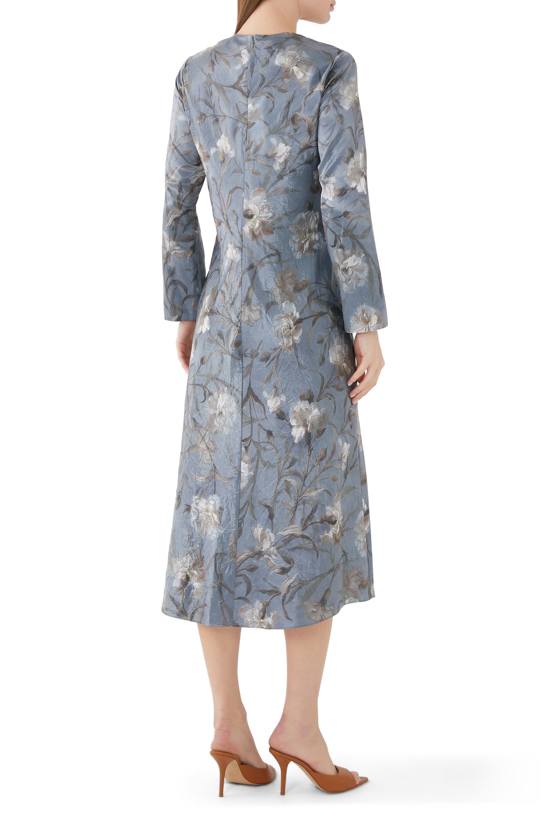 Night Carnation Long-Sleeve Midi Dress