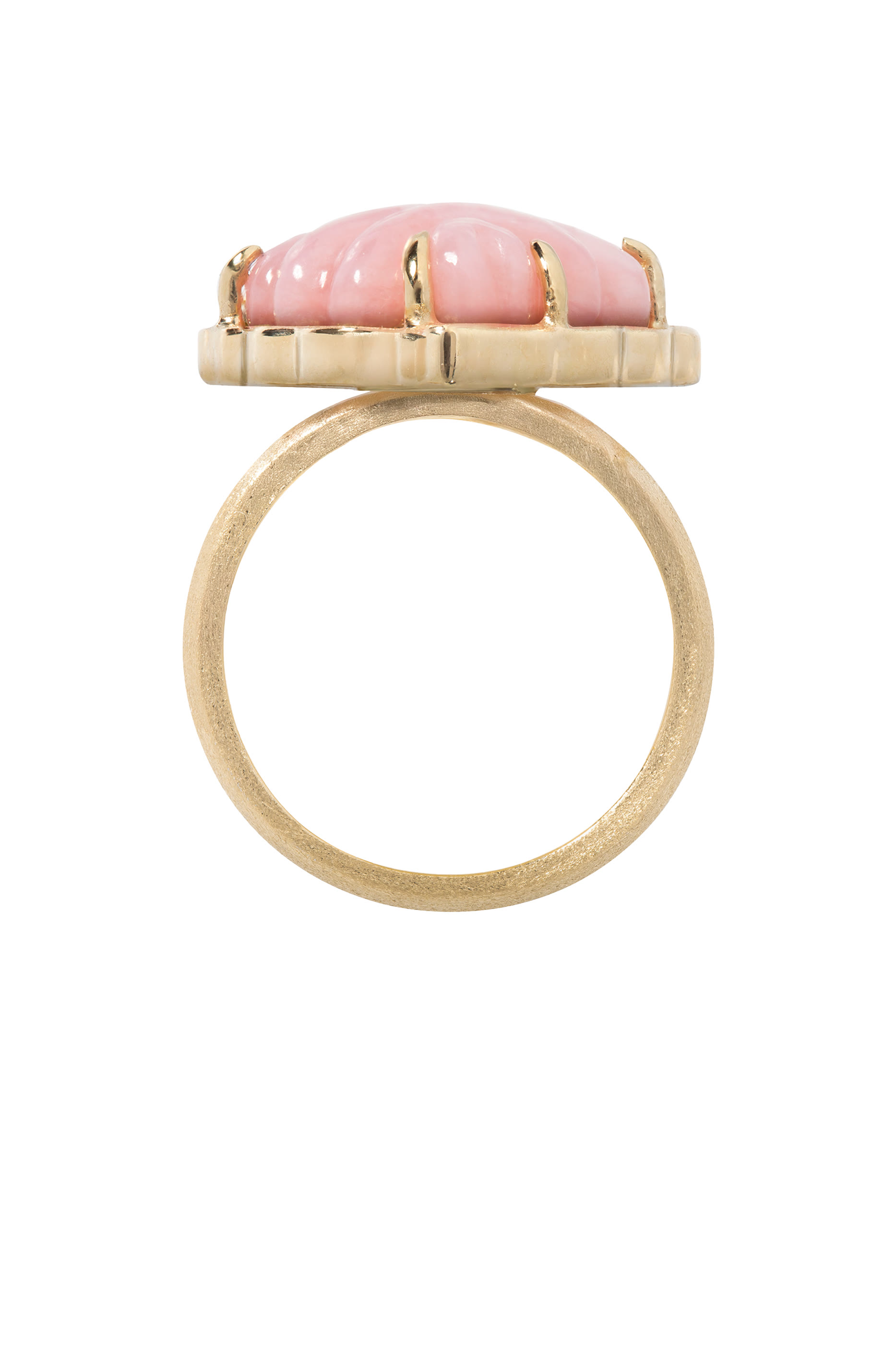 Cupcake Brushed Ring, 18K Yellow Gold & Pink Opal