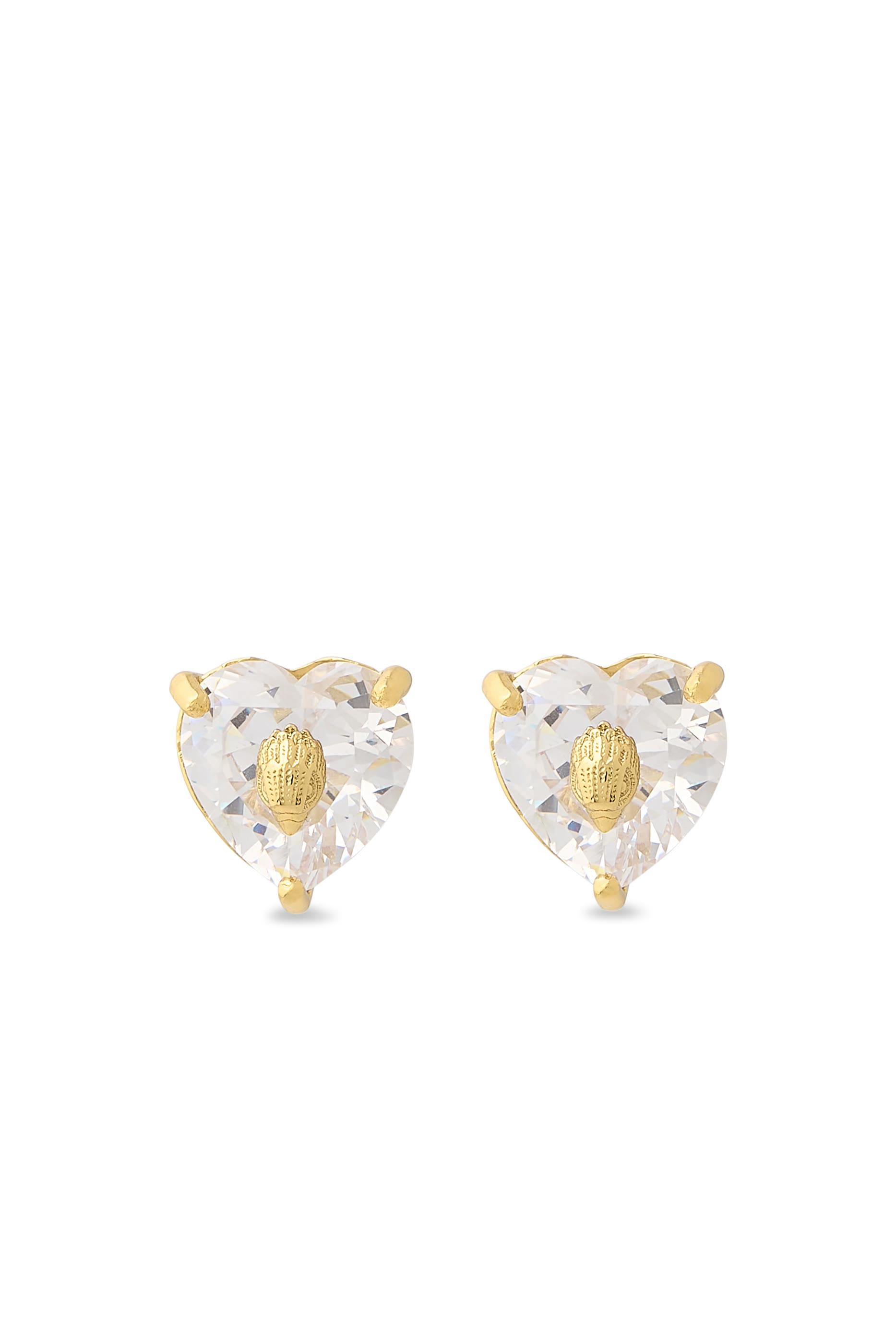Crystal Heart Stud Earrings, Brass
