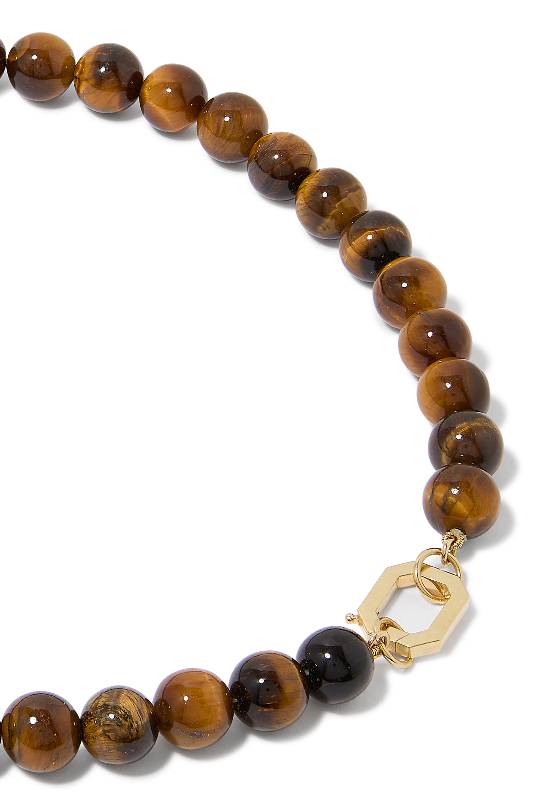 Tiger Eye Beaded Necklace, 18K Yellow Gold