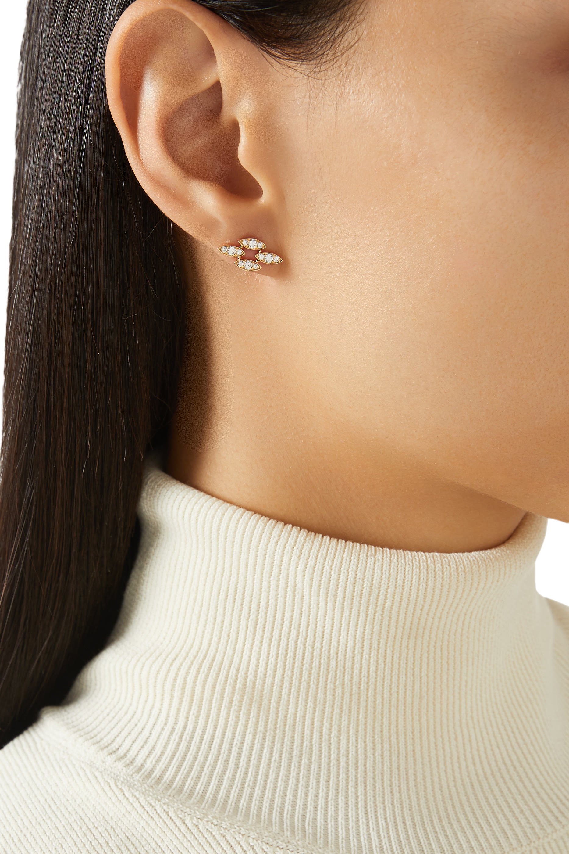 Barq Marquise Stud Earrings, 18k Yellow Gold & Diamonds