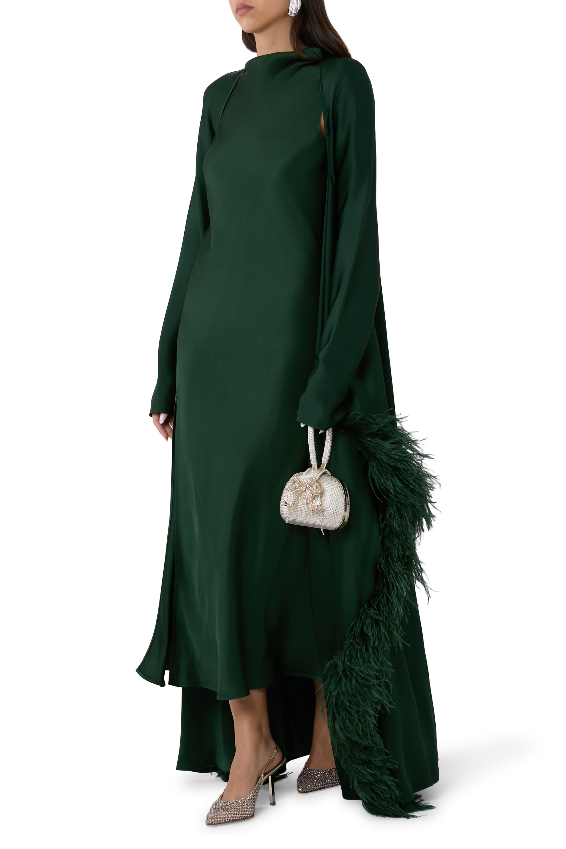 Satin Drape Neck Sleeveless Gown