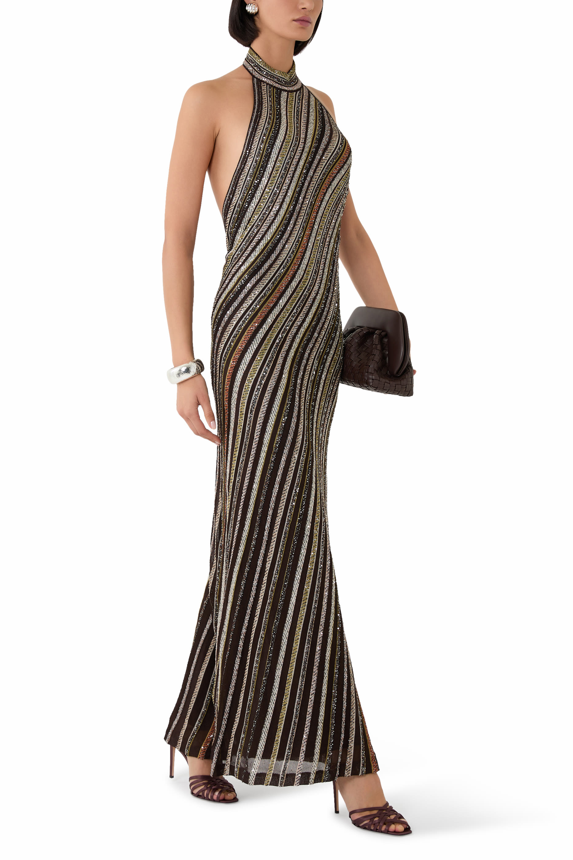 Striped Sequins Knitted Maxi Dress
