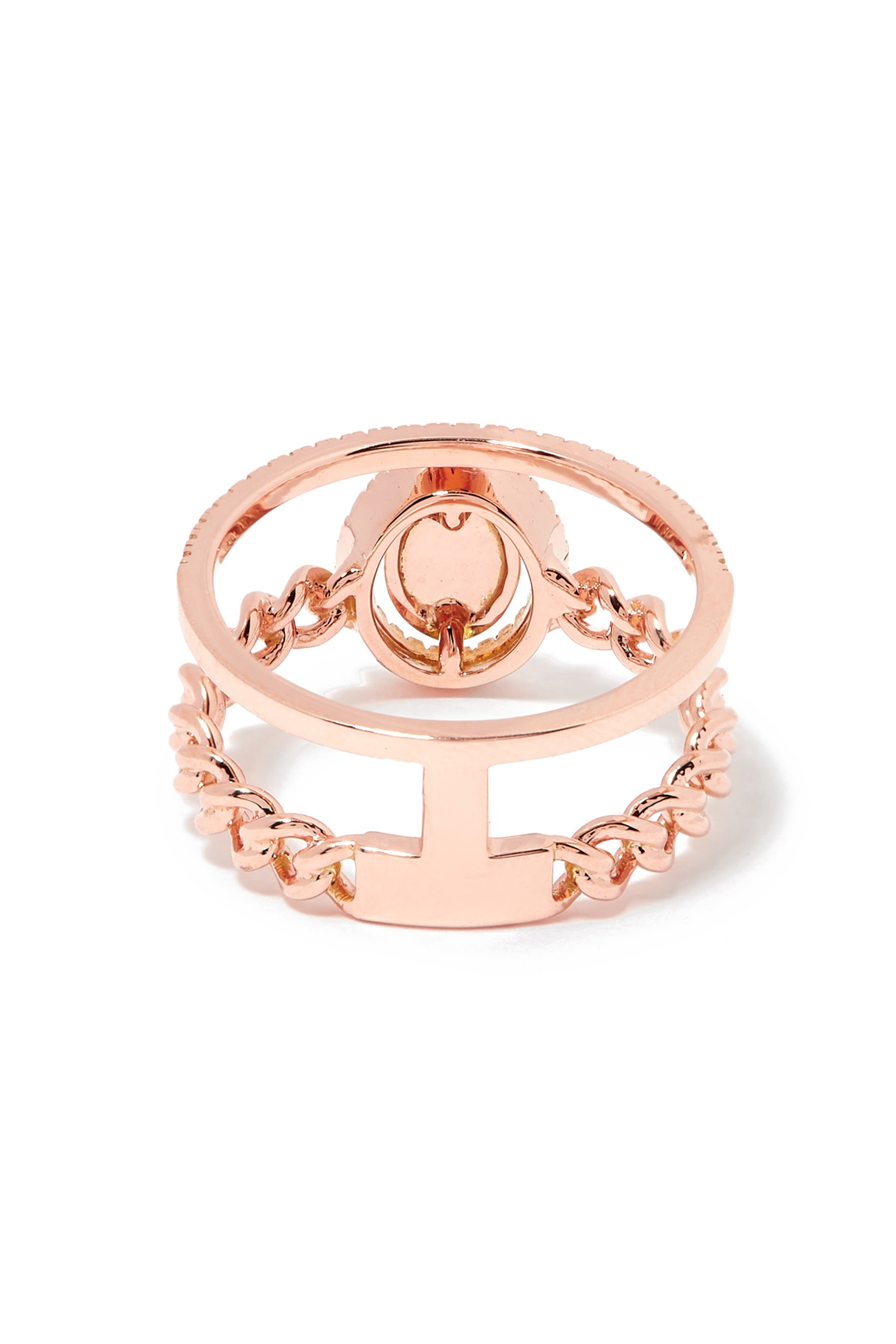 Quwa Double Oval Ring, 18k Pink Gold & Diamonds