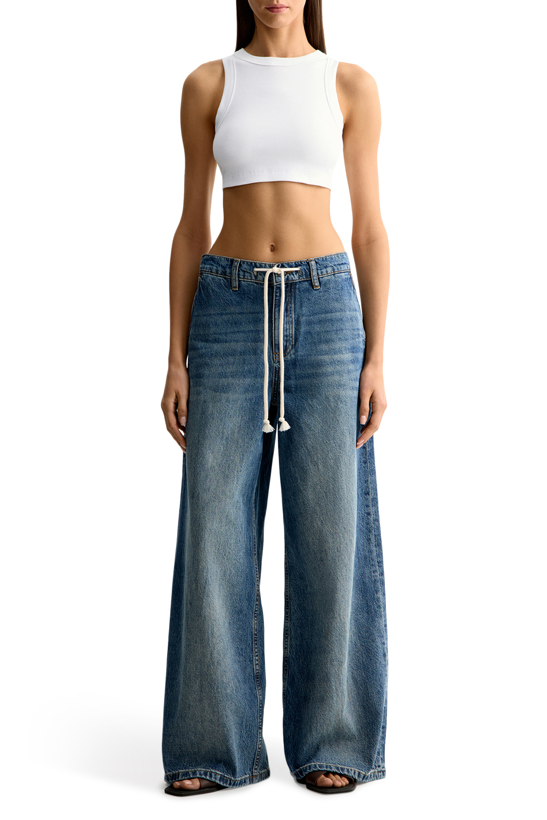 Drawstring-Waist Wide-Leg Jeans