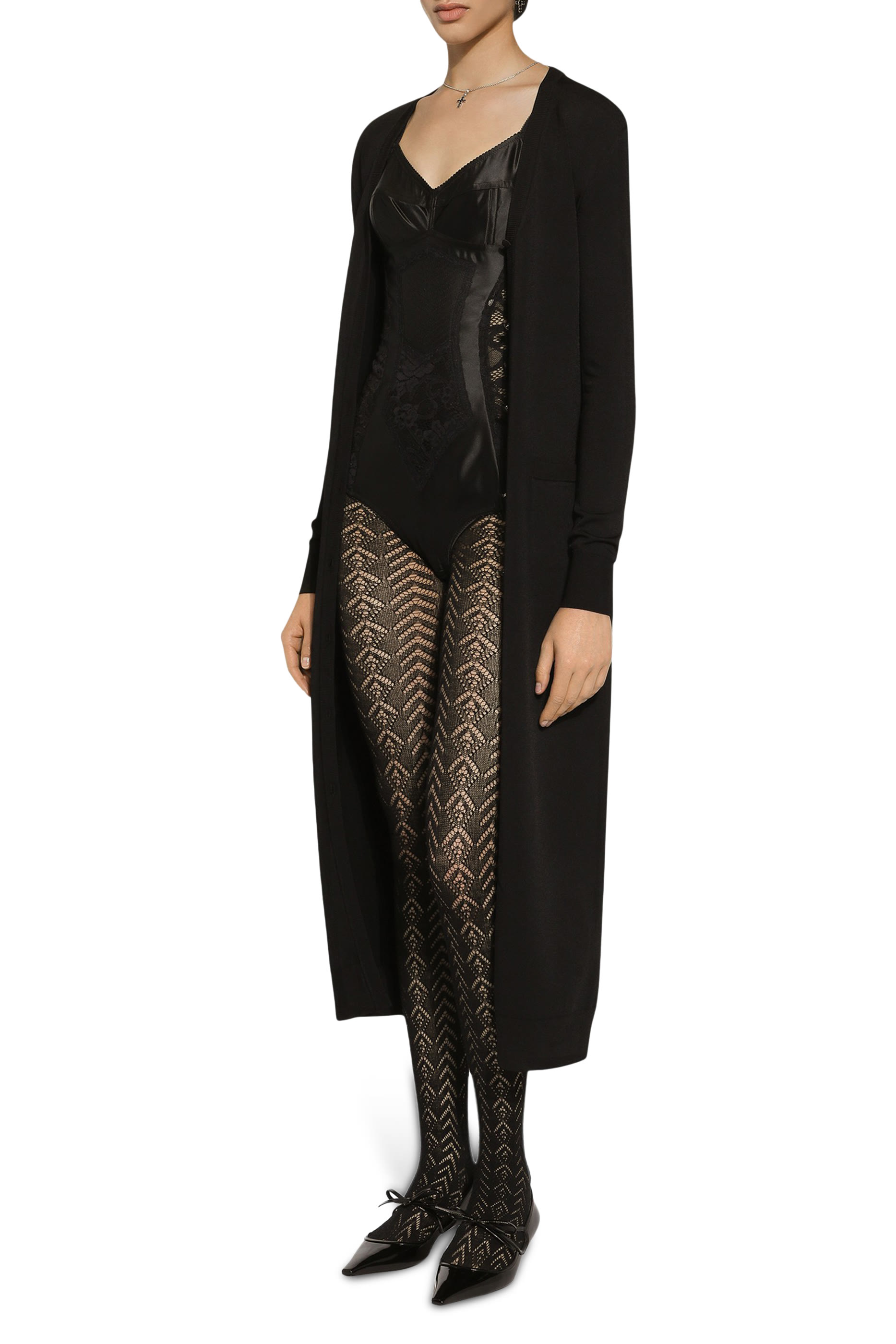DG Logo Long Stretch Viscose Knit Cardigan