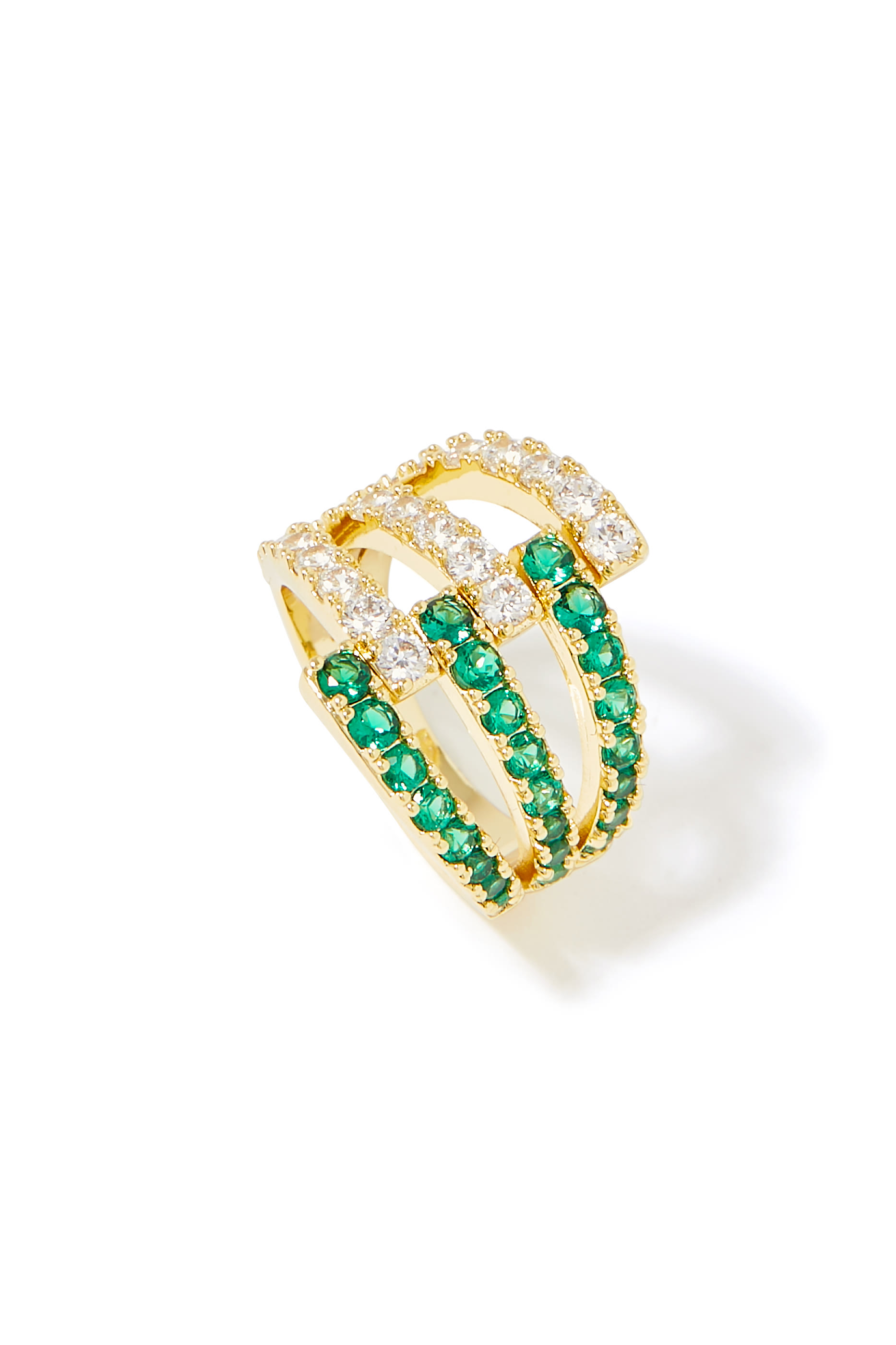 Claw Interlock Pave Ring,  Gold-Plated Brass & Cubic Zirconia