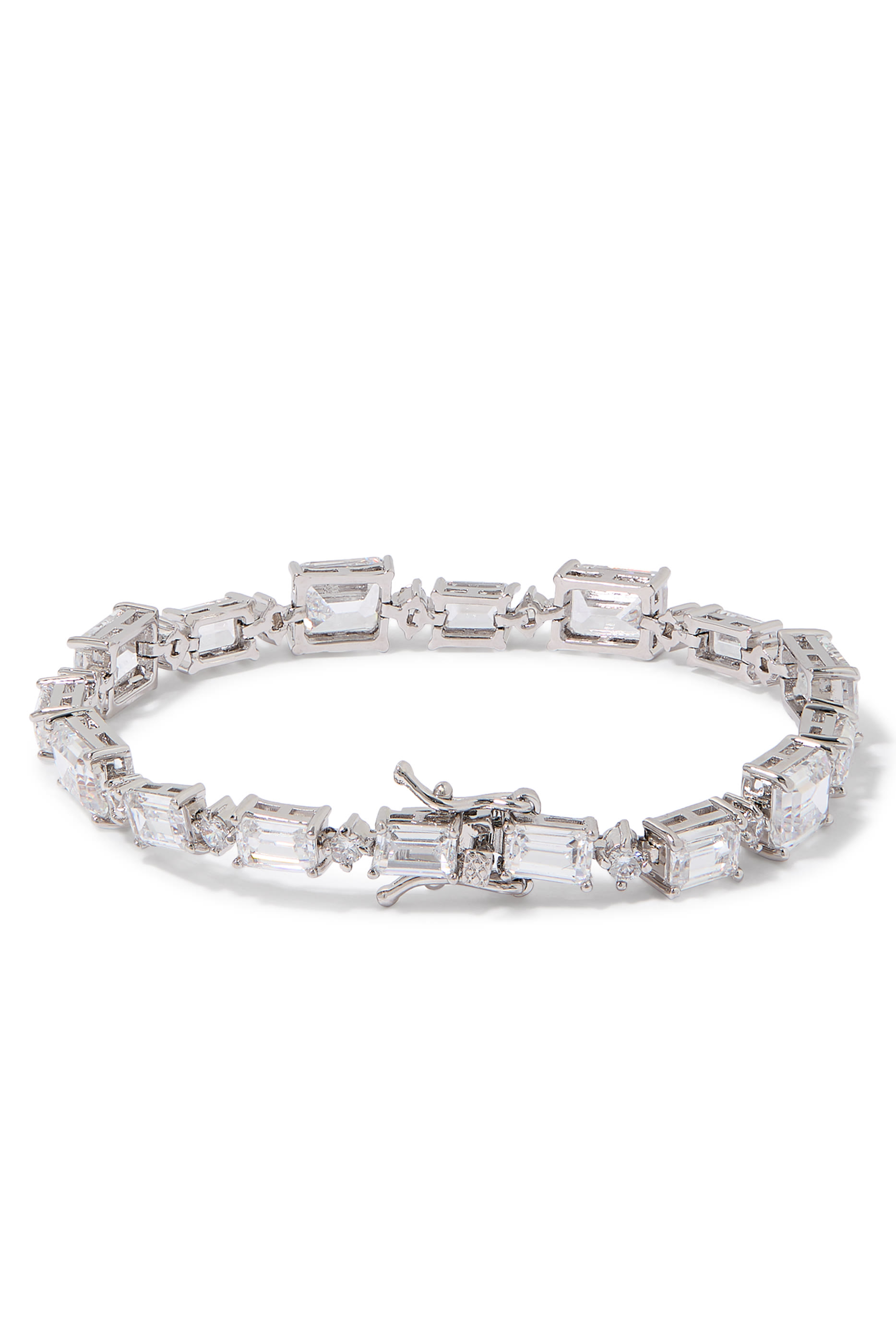  Studded Tennis Bracelet,  Rhodium Plated Brass,  Cubic Zirconia