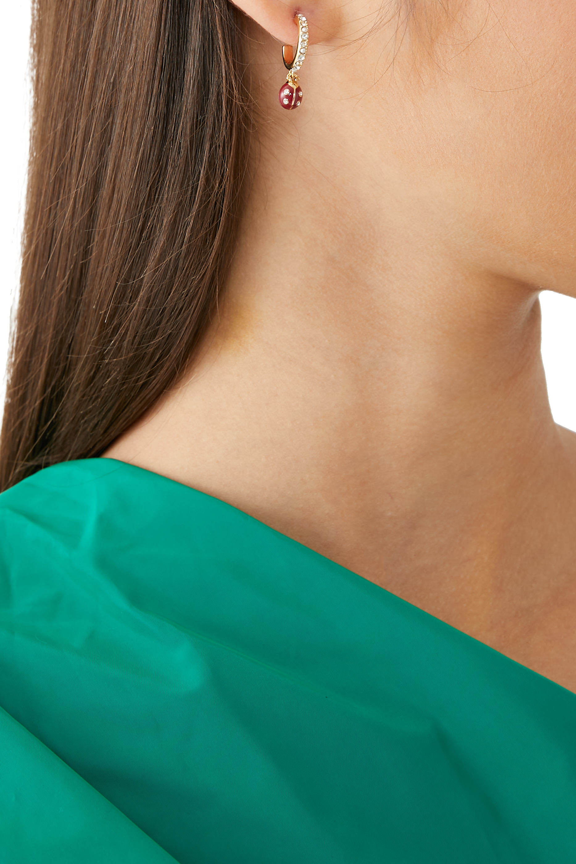 Ladybug Pave Huggie Earrings