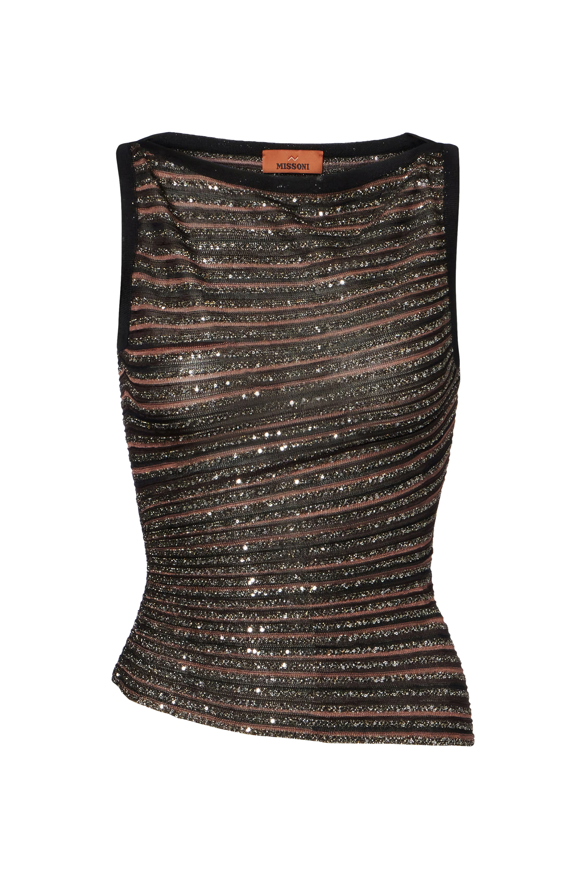 Partialized Sequinned Knit Sleeveless Asymmetric Top