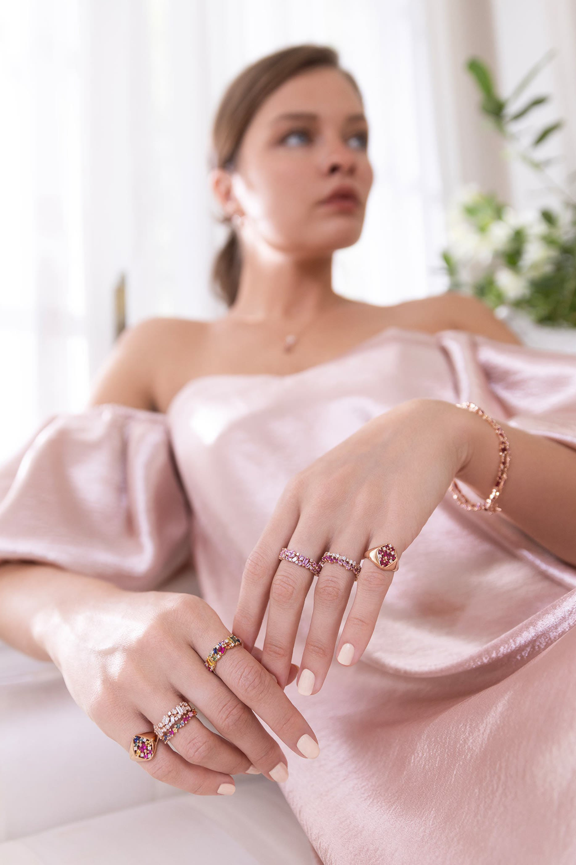 Frenzy Eternity Band, 18K Rose Gold with Pink Sapphires & Diamonds