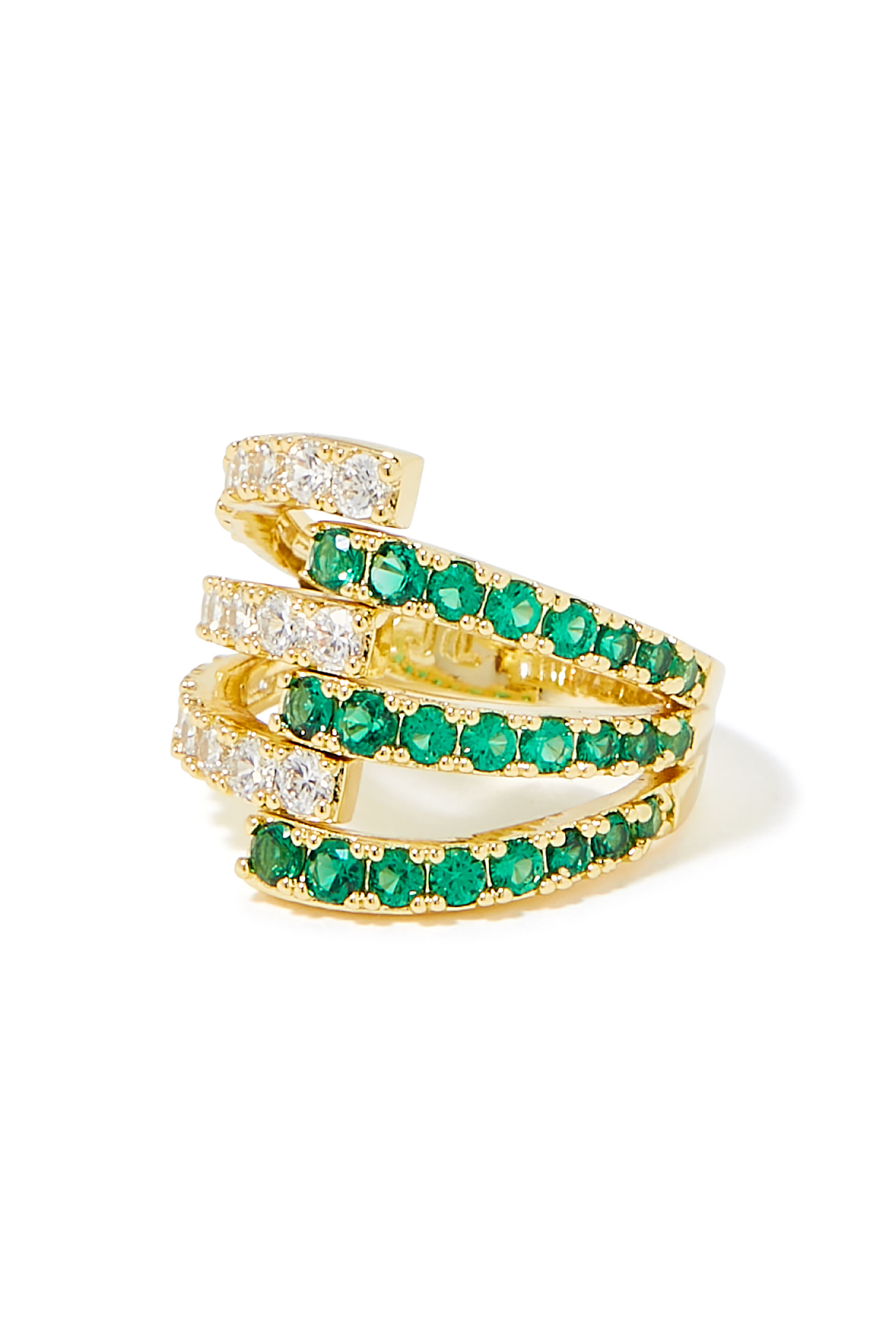 Claw Interlock Pave Ring,  Gold-Plated Brass & Cubic Zirconia
